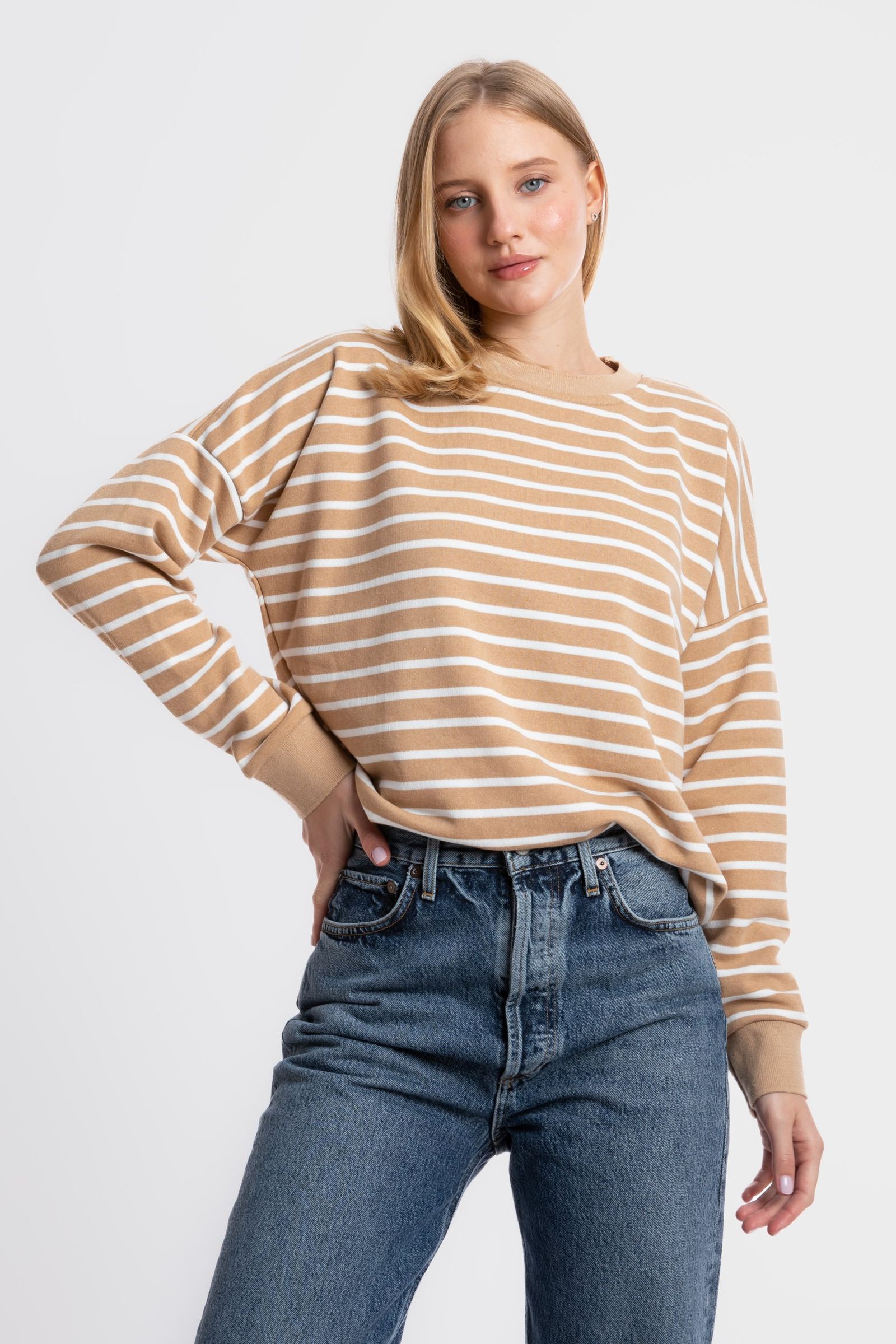 Striped Crew Neck Relaxed Sweatshirt