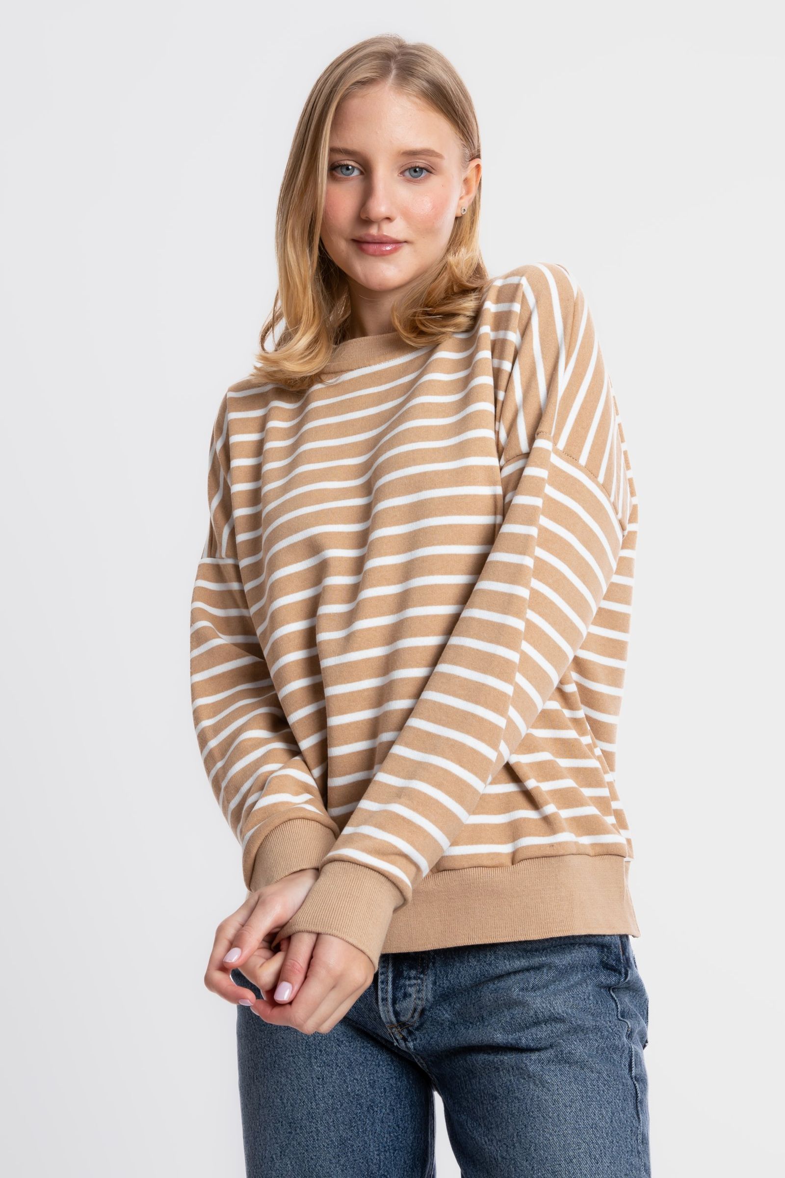 Striped Crew Neck Relaxed Sweatshirt