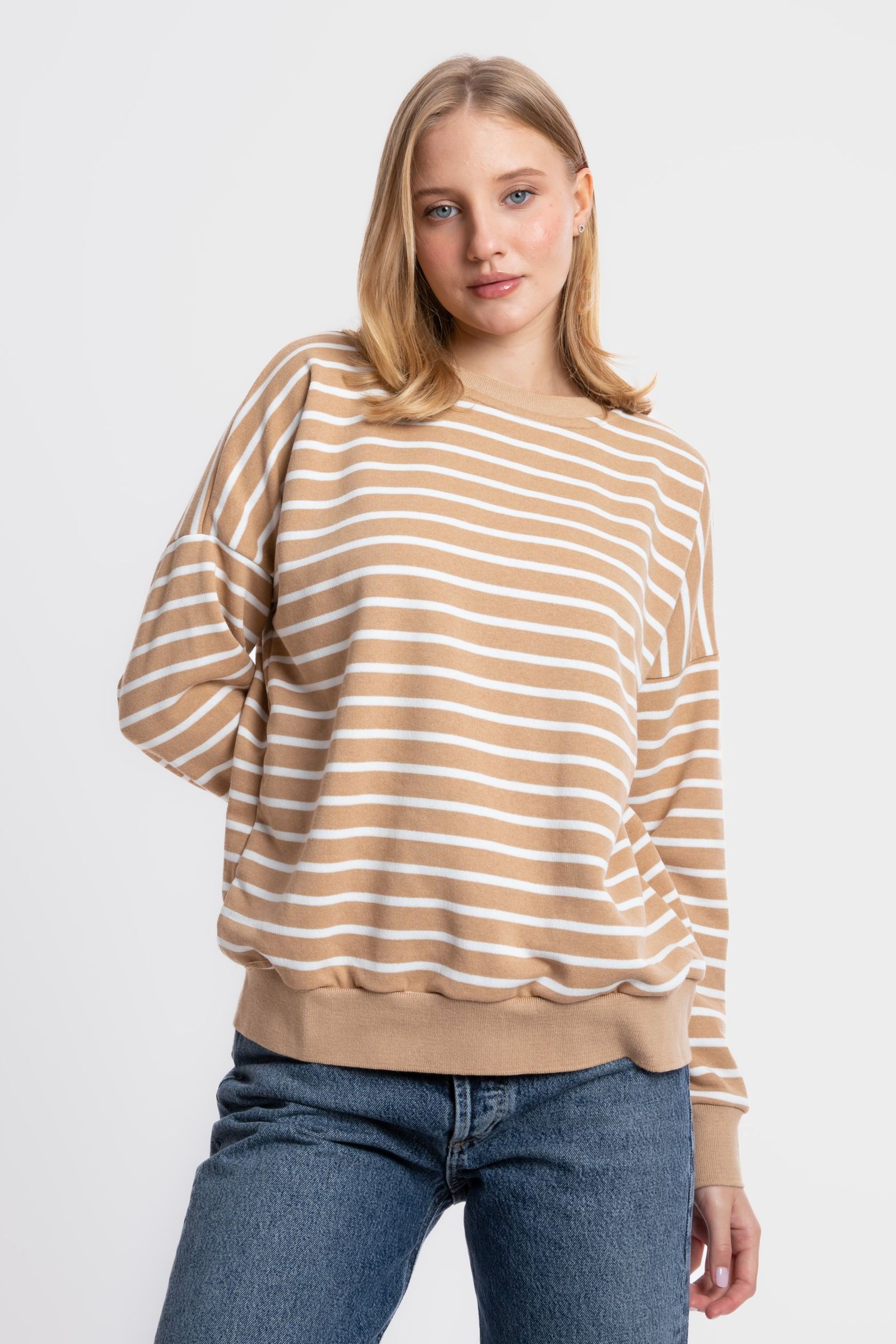 Striped Crew Neck Relaxed Sweatshirt