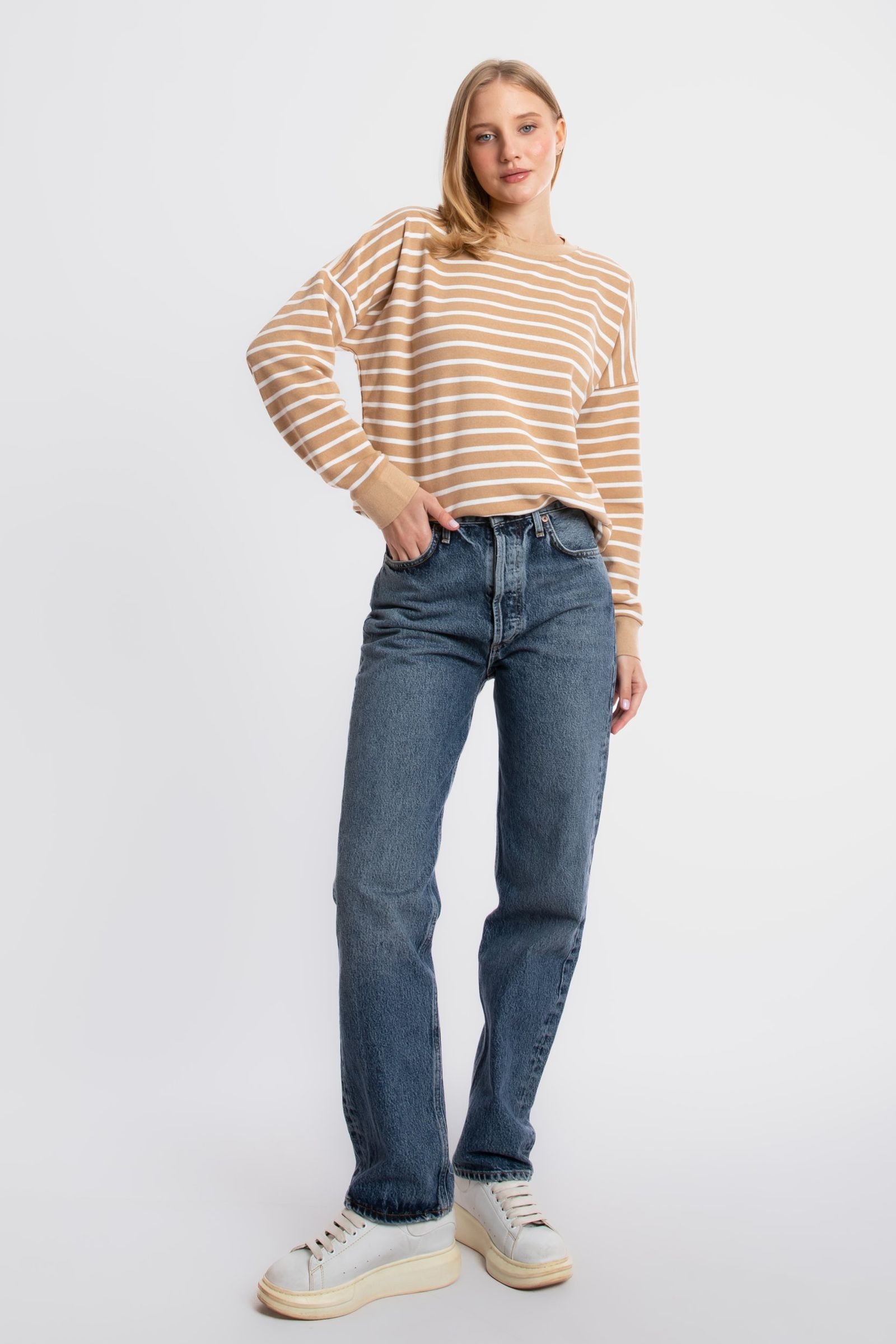 Striped Crew Neck Relaxed Sweatshirt