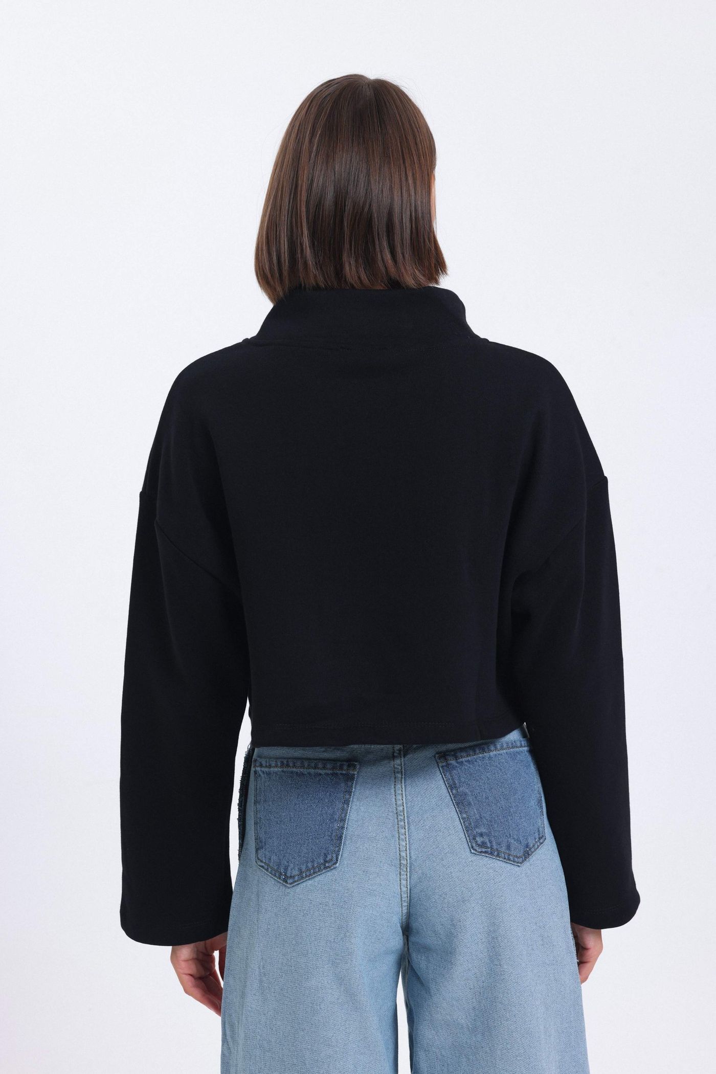 Stand Collar Oversized Sweatshirt with a Neck Detail