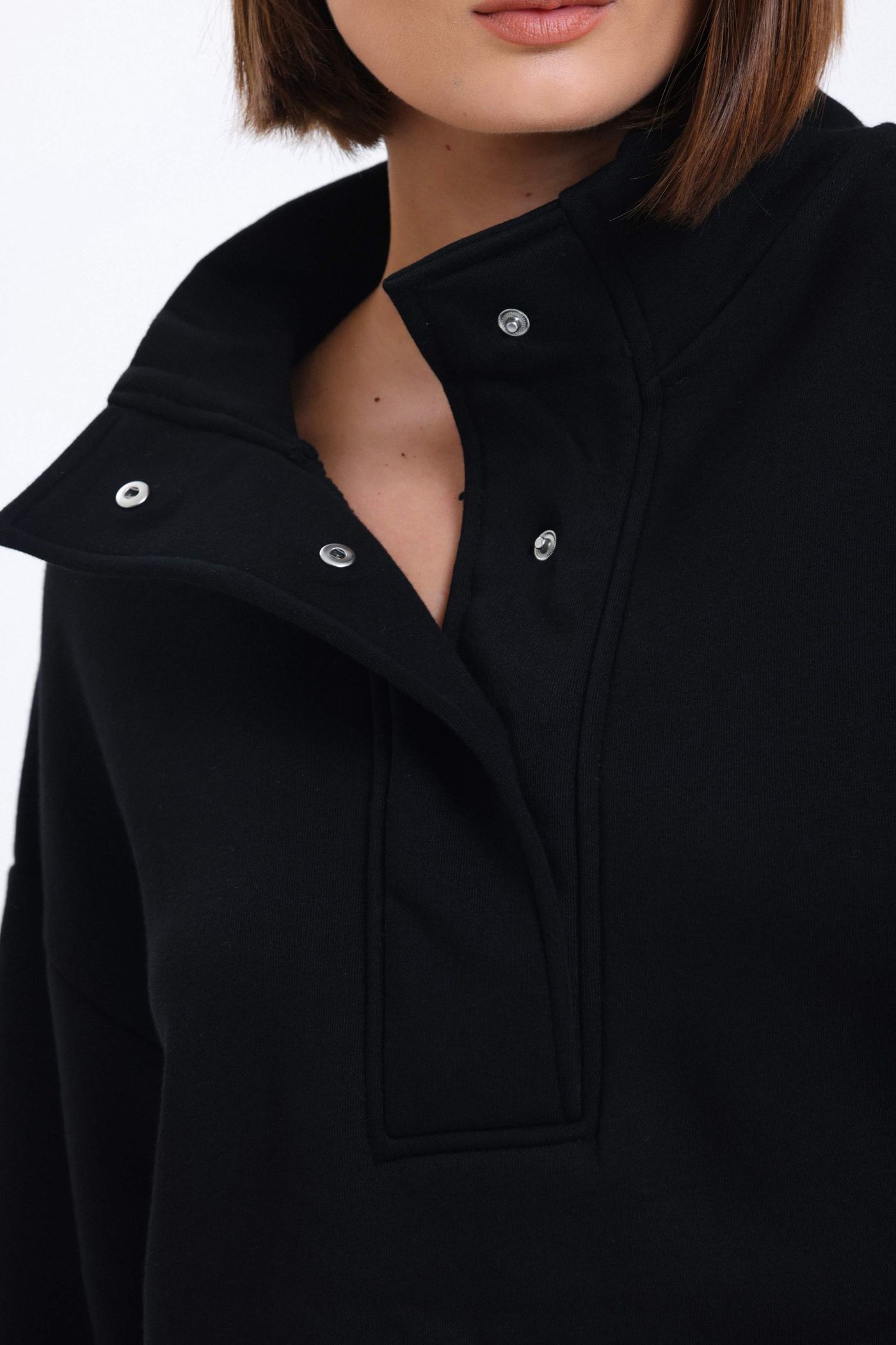 Stand Collar Oversized Sweatshirt with a Neck Detail