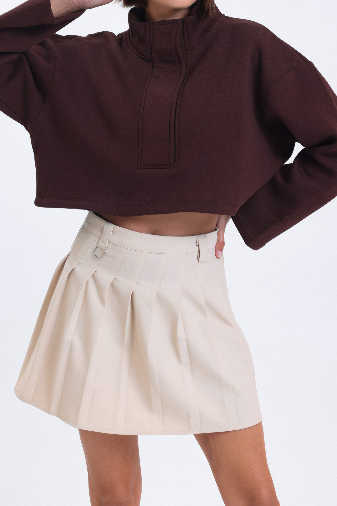 Stand Collar Oversized Sweatshirt with a Neck Detail