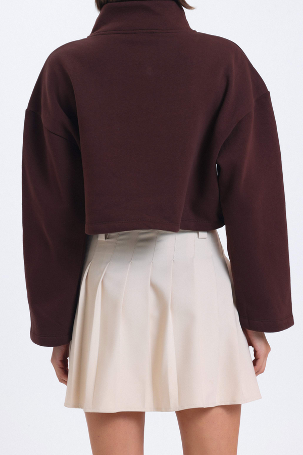 Stand Collar Oversized Sweatshirt with a Neck Detail 3