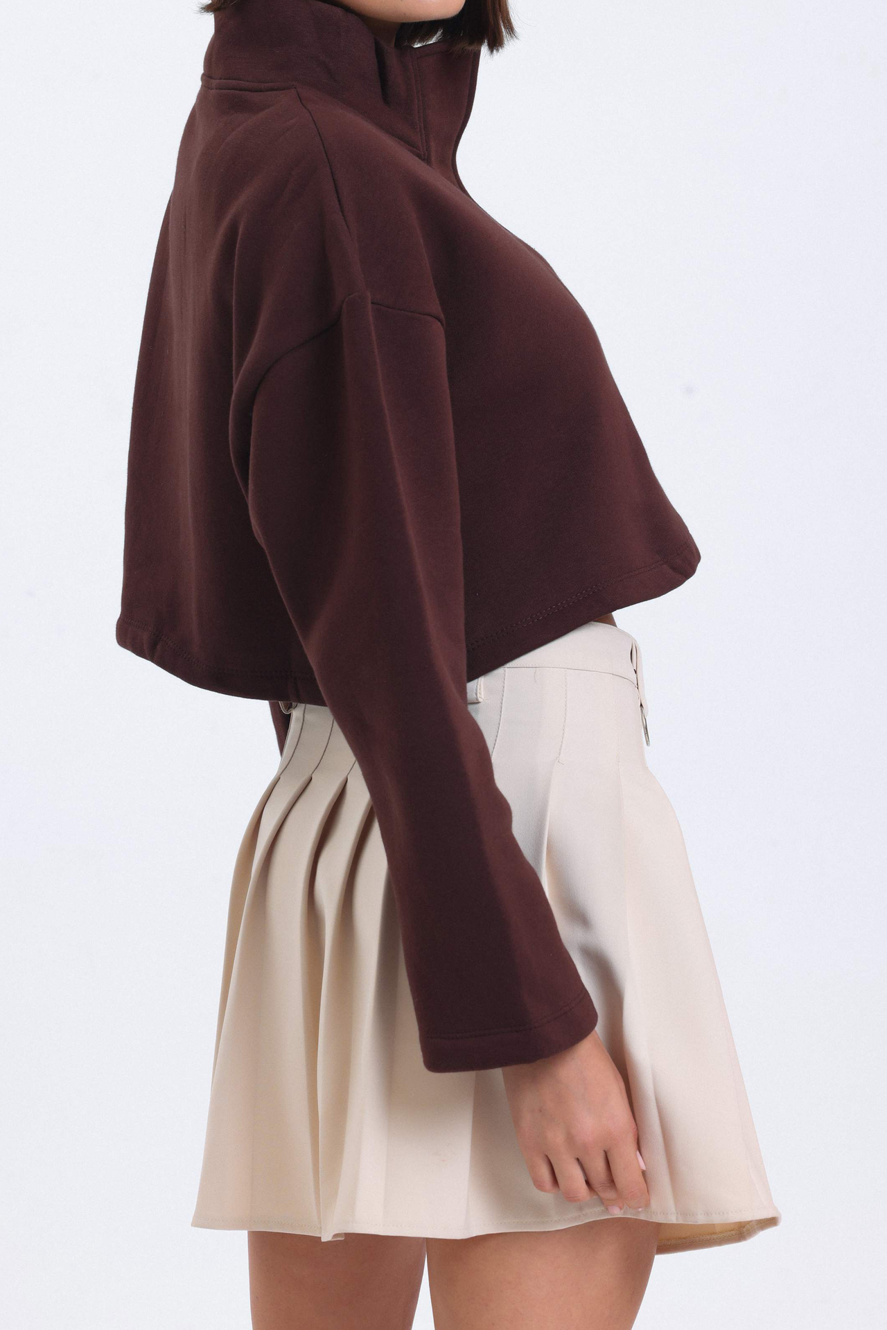 Stand Collar Oversized Sweatshirt with a Neck Detail