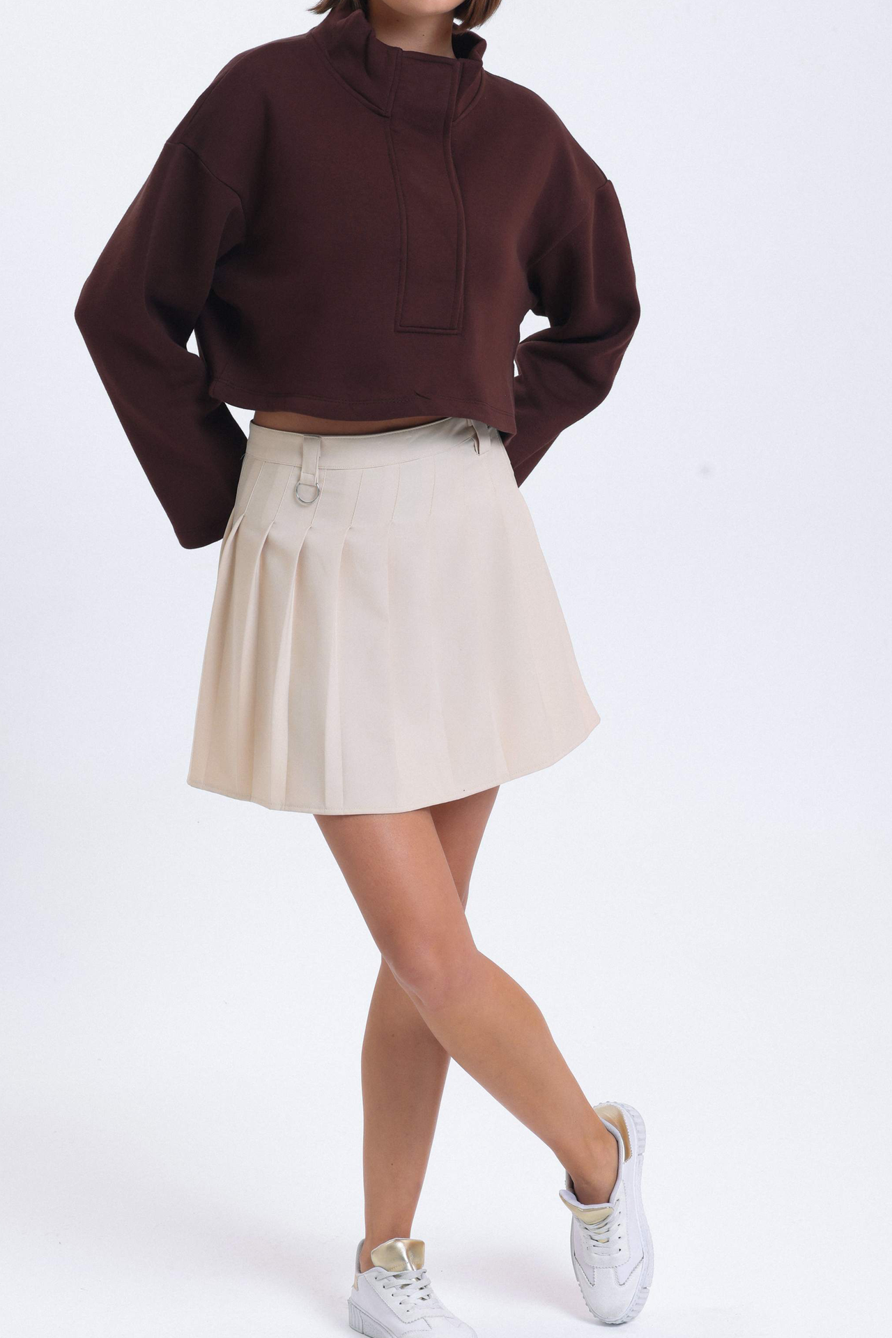 Stand Collar Oversized Sweatshirt with a Neck Detail