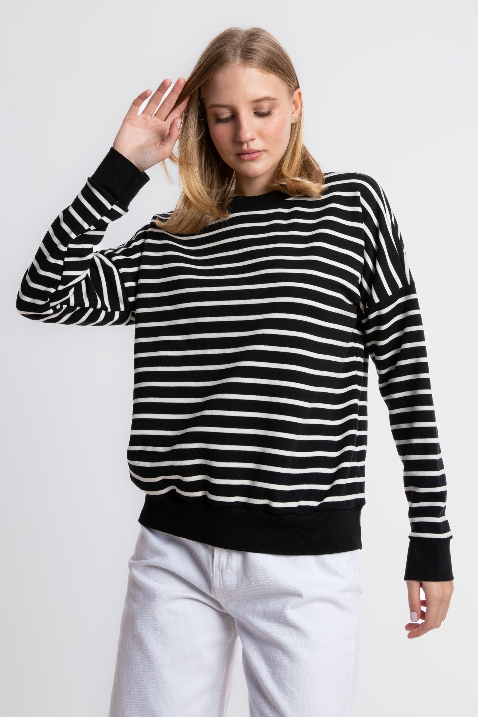 Striped Crew Neck Relaxed Sweatshirt