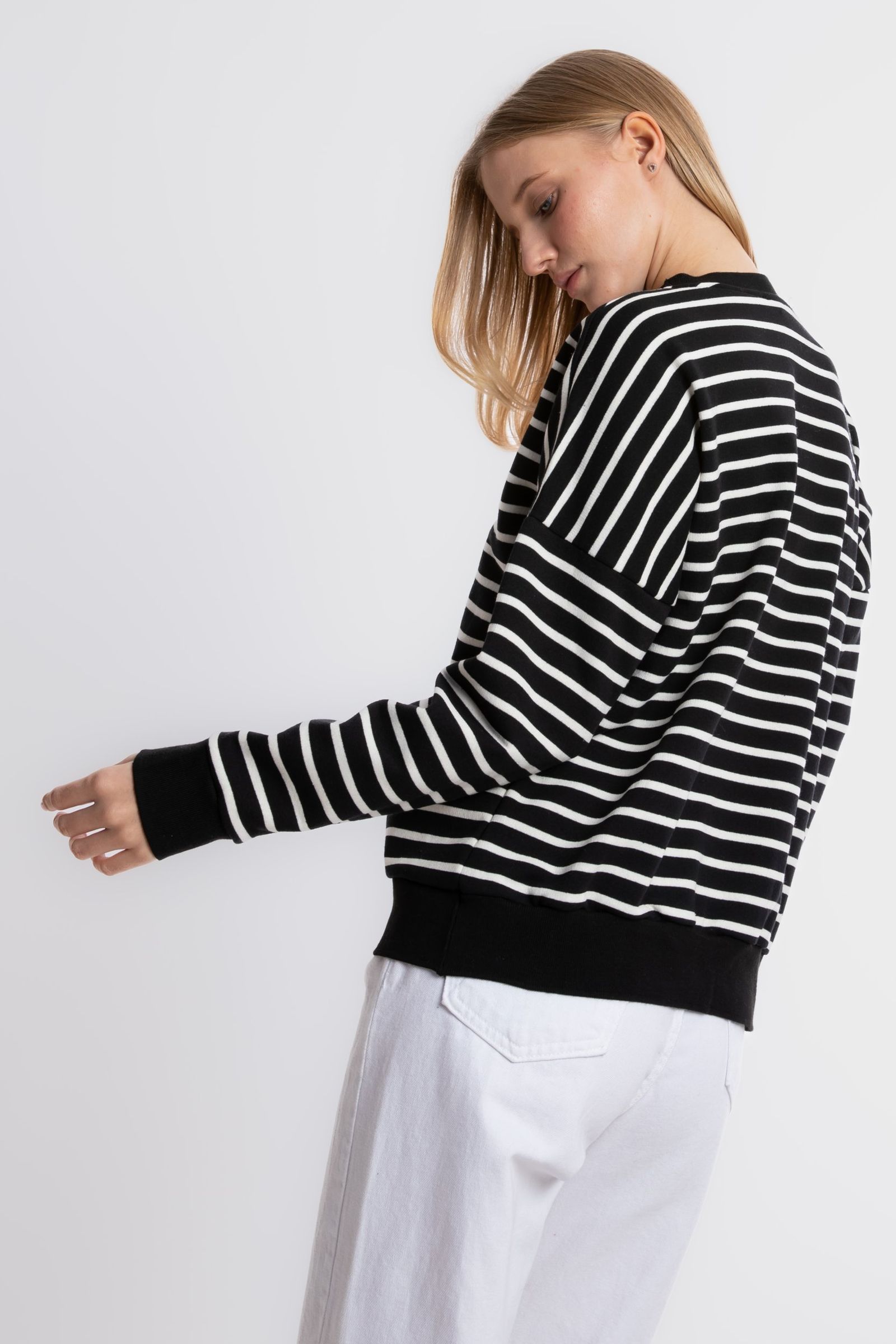 Striped Crew Neck Relaxed Sweatshirt