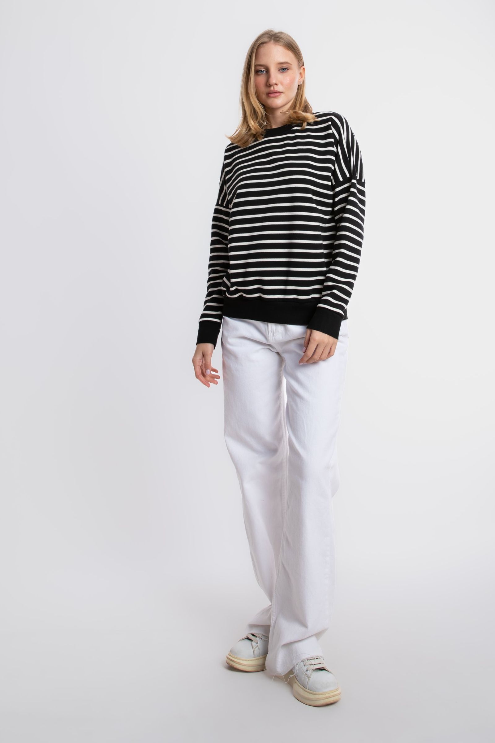 Striped Crew Neck Relaxed Sweatshirt