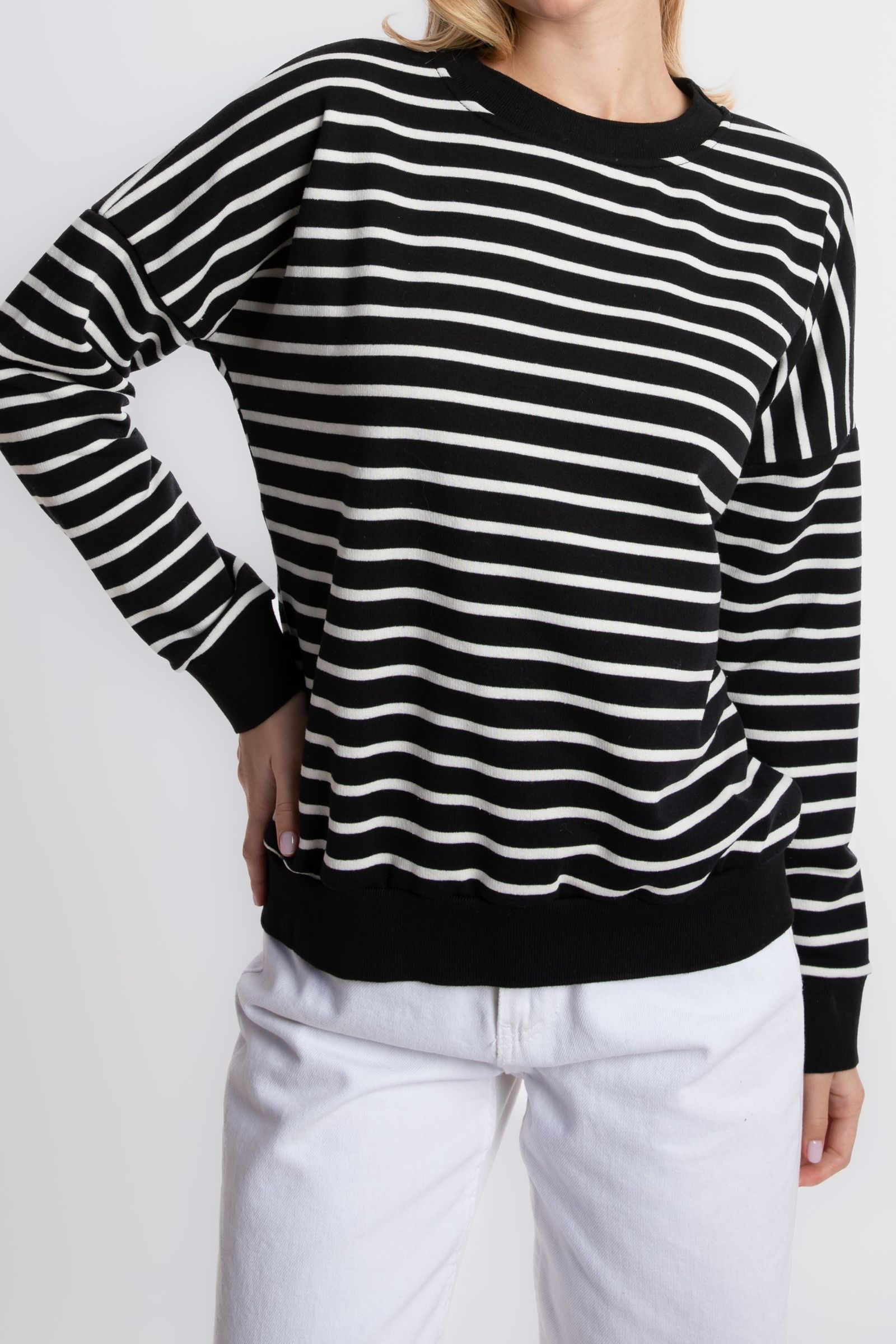 Striped Crew Neck Relaxed Sweatshirt