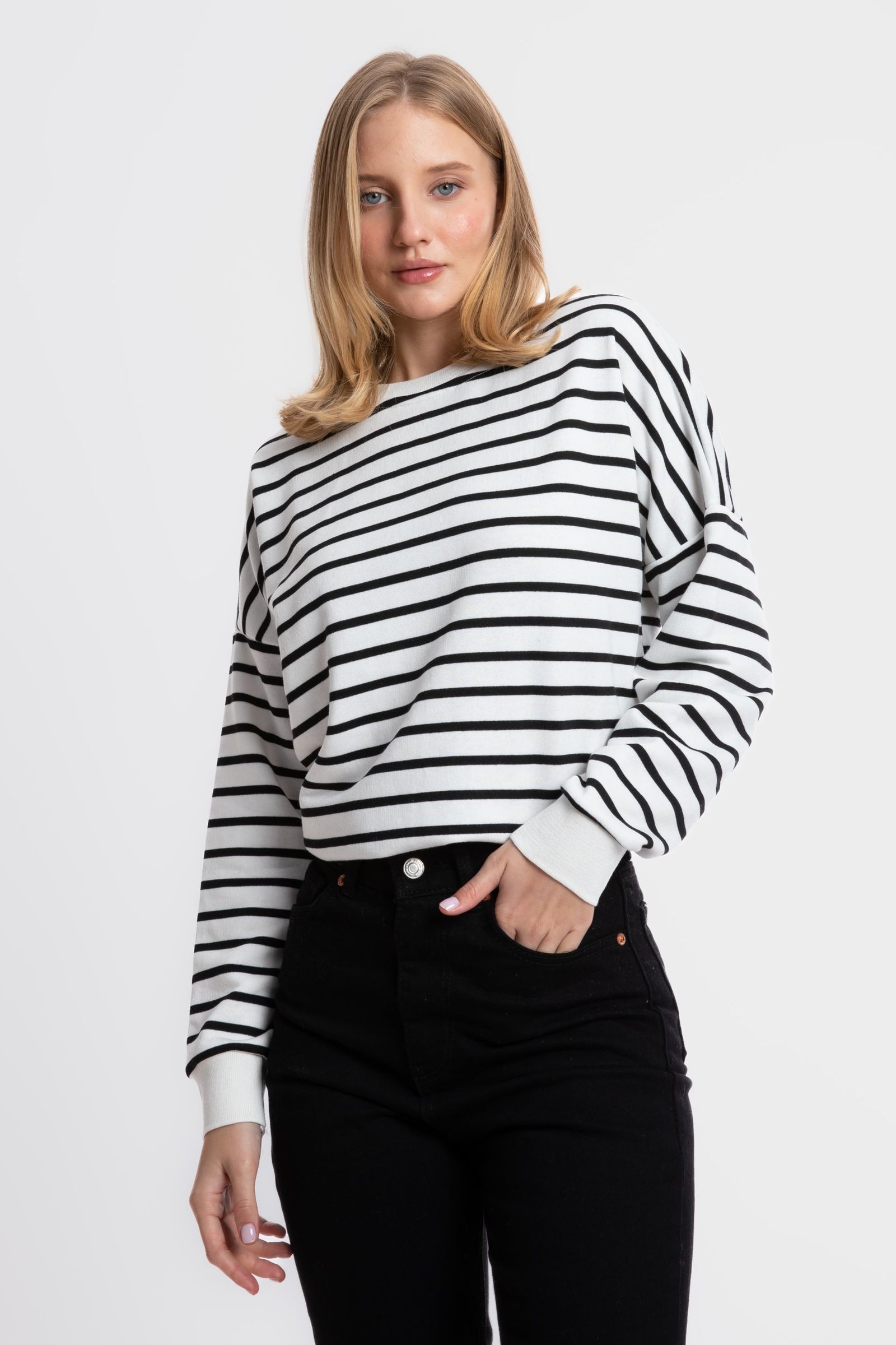 Striped Crew Neck Relaxed Sweatshirt