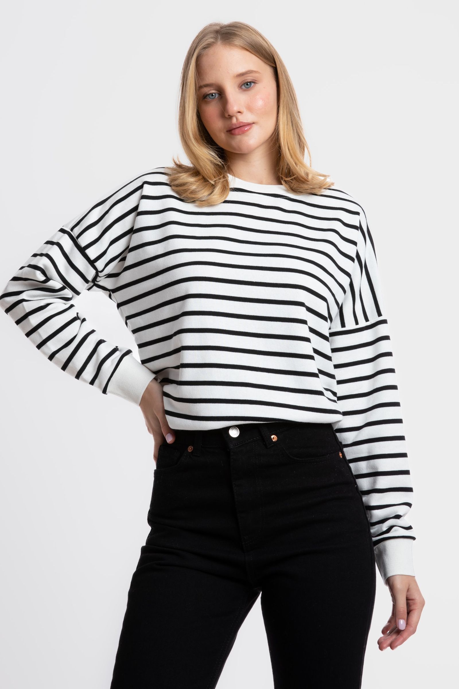 Striped Crew Neck Relaxed Sweatshirt