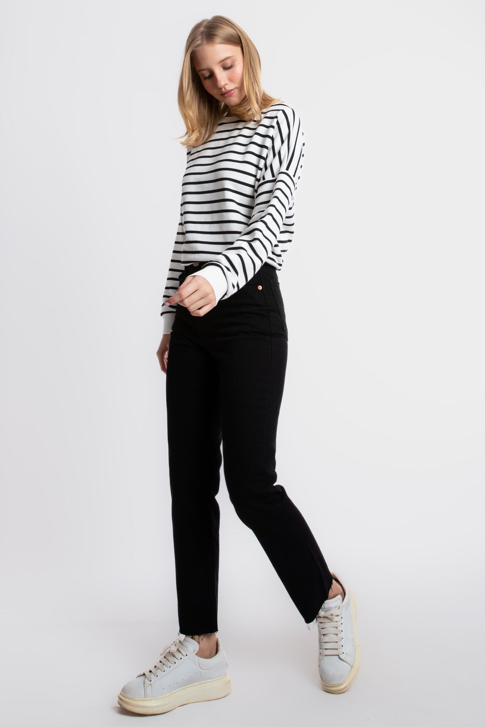 Striped Crew Neck Relaxed Sweatshirt