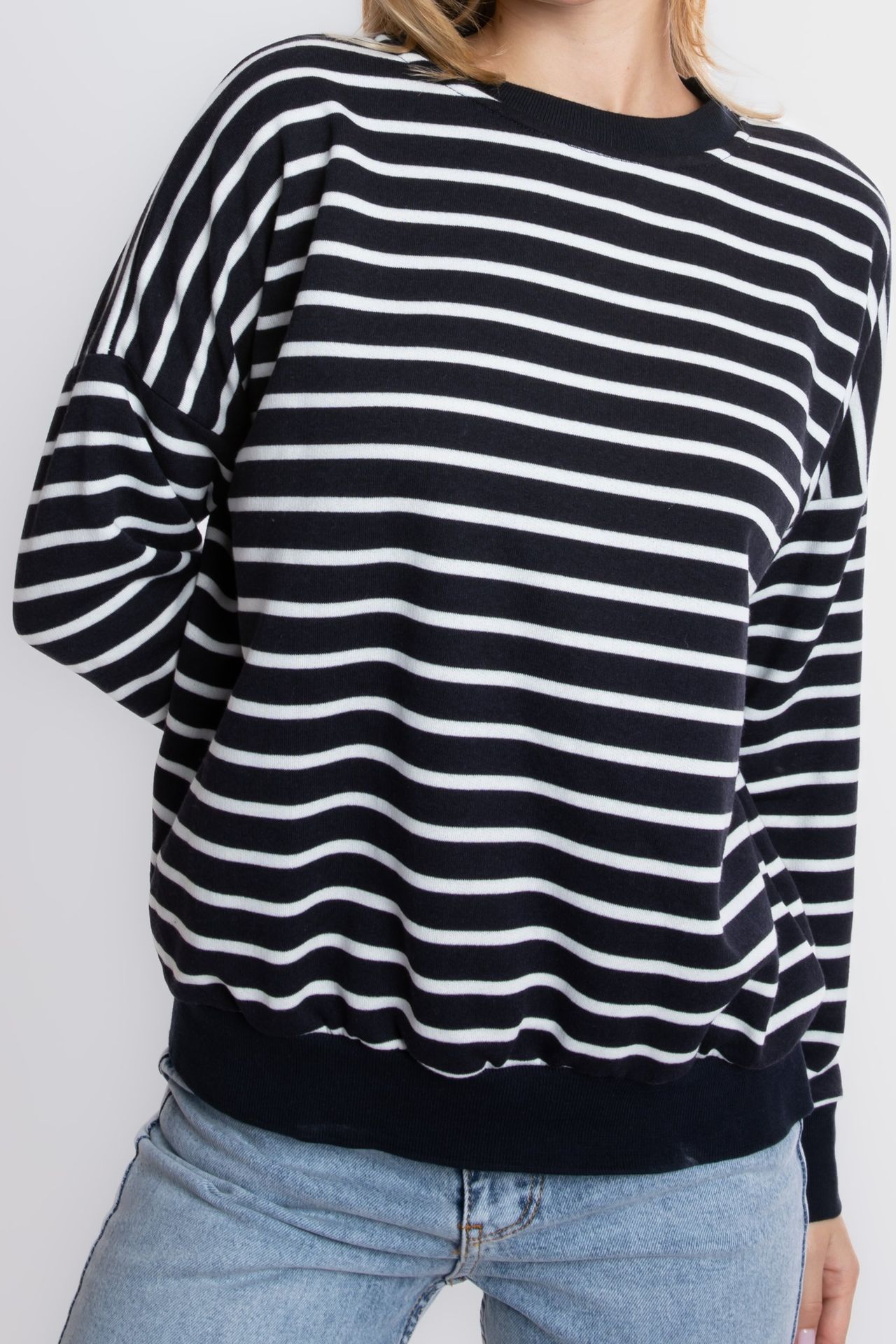 Striped Crew Neck Relaxed Sweatshirt