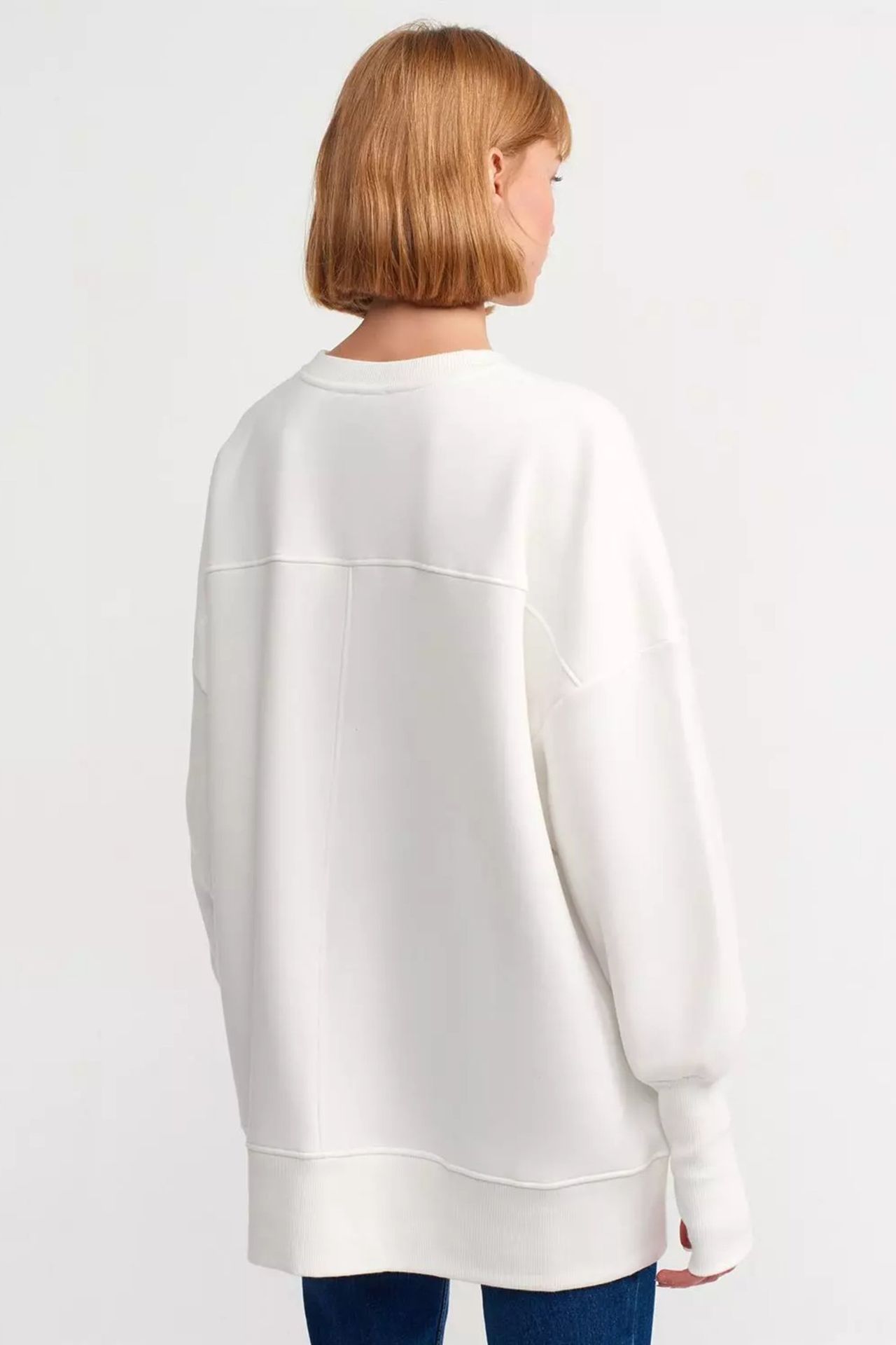 Crew Neck Oversized Sweatshirt with a Front Slit