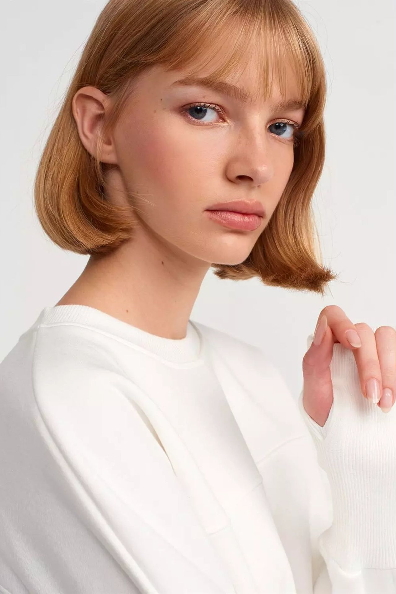 Crew Neck Oversized Sweatshirt with a Front Slit