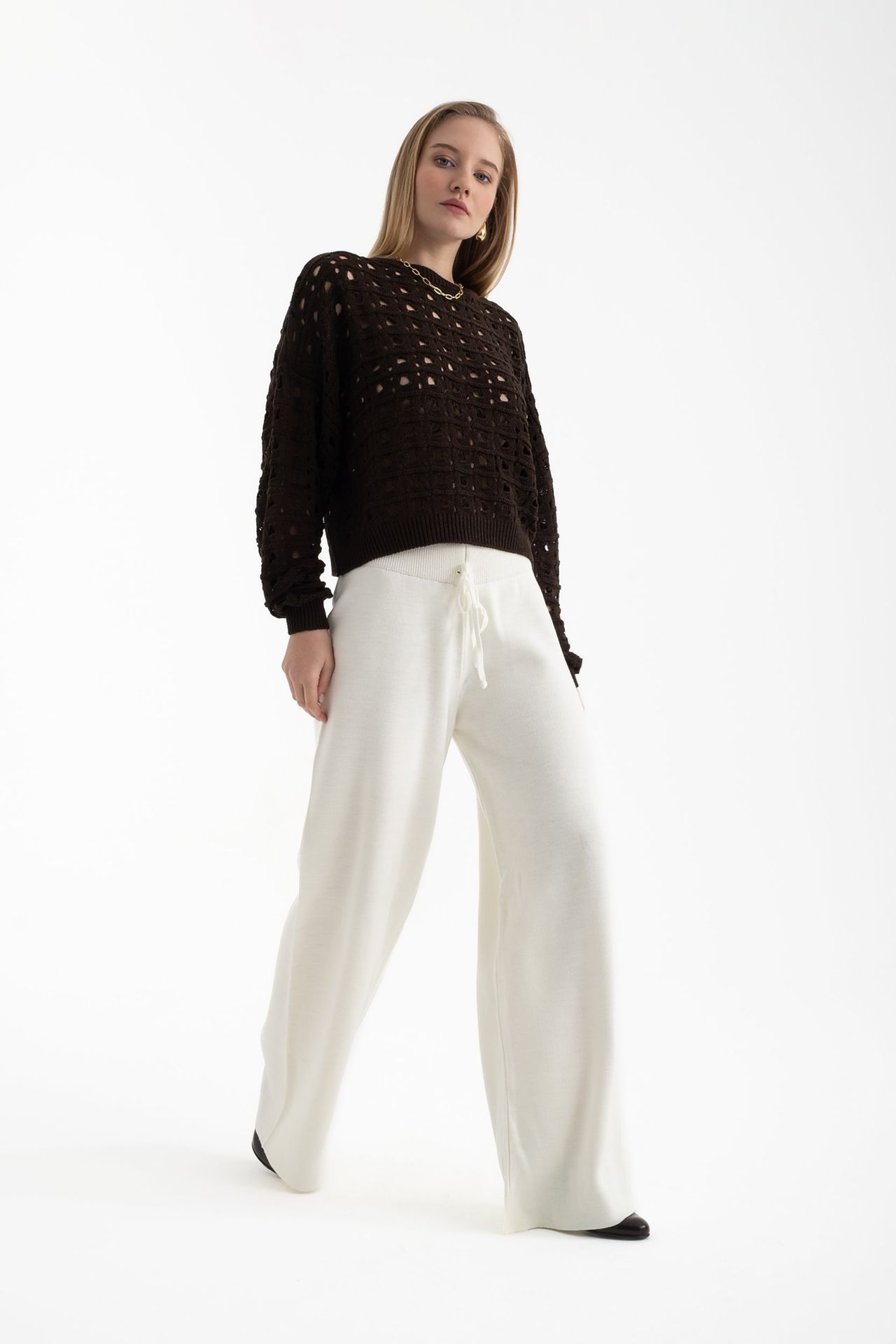 Knitted Drawstring Wide Leg Trousers
