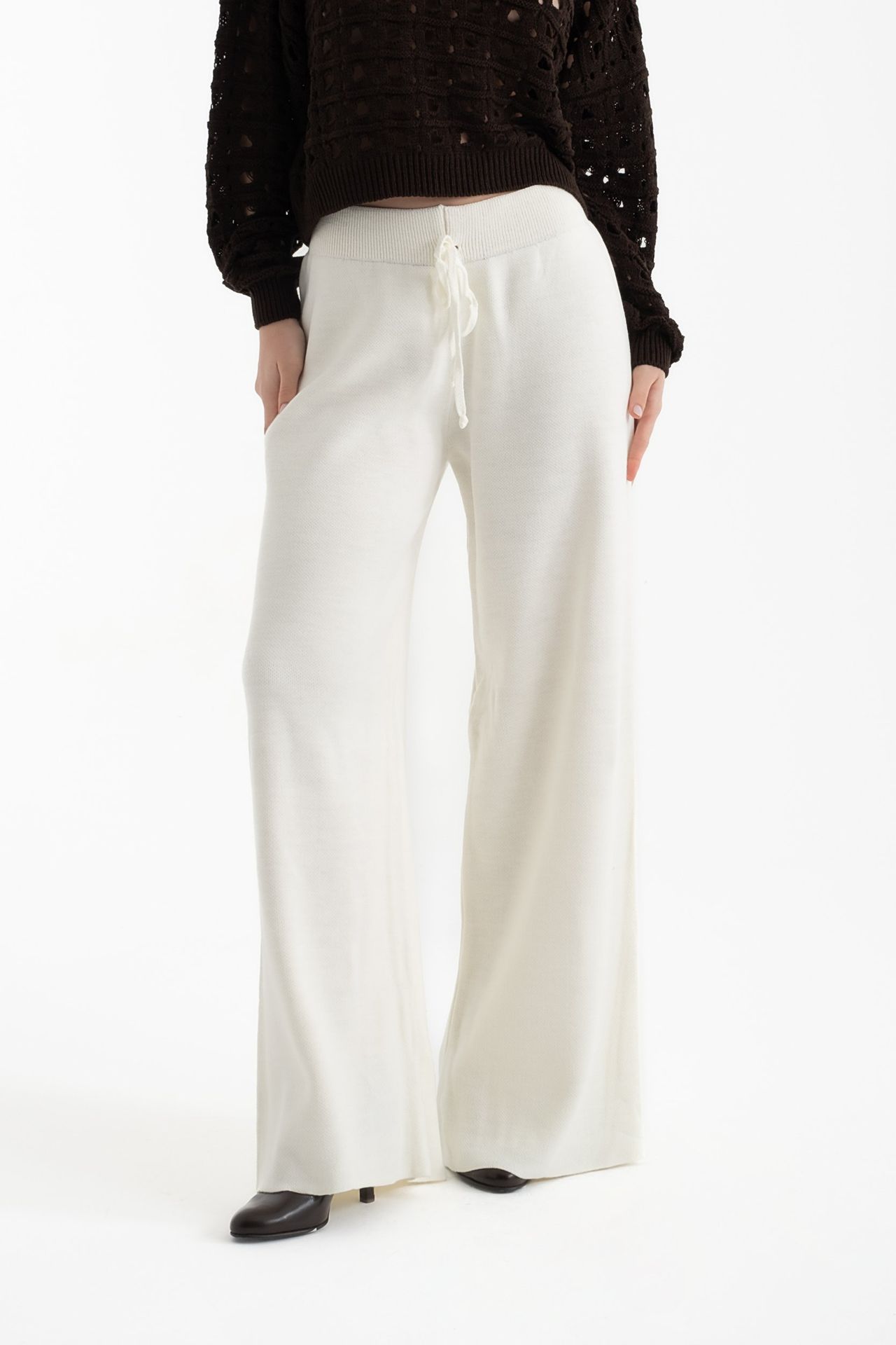 Knitted Drawstring Wide Leg Trousers