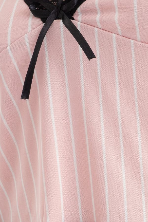 Striped V Neck Three piece Lace Detail Pyjamas with a Robe 6