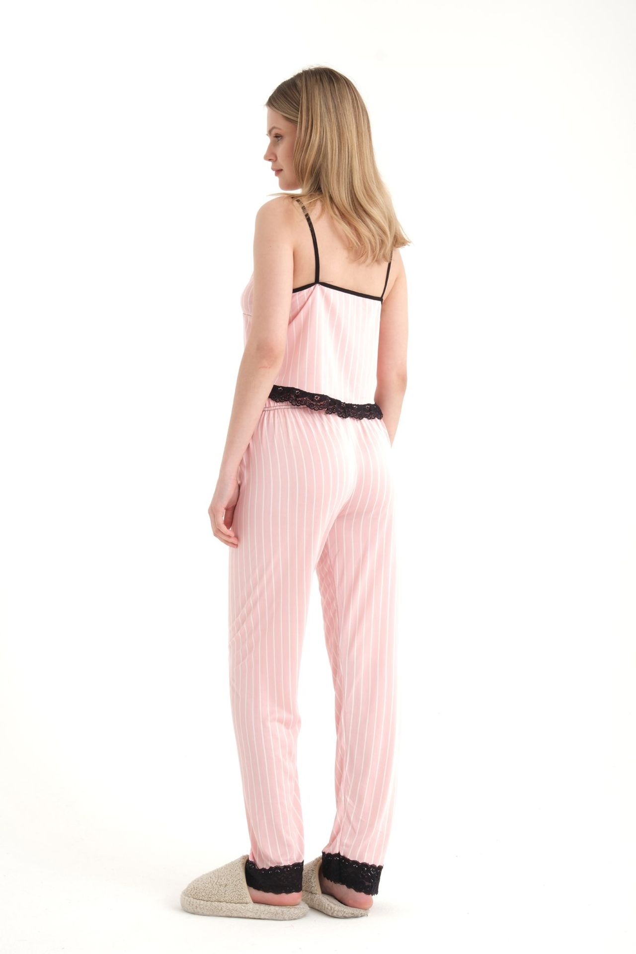 Striped V Neck Three piece Drawstring Pyjamas with a Robe