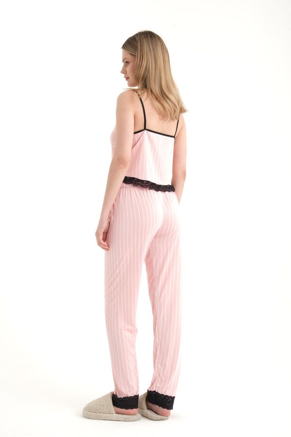 Striped V Neck Three piece Drawstring Pyjamas with a Robe 4