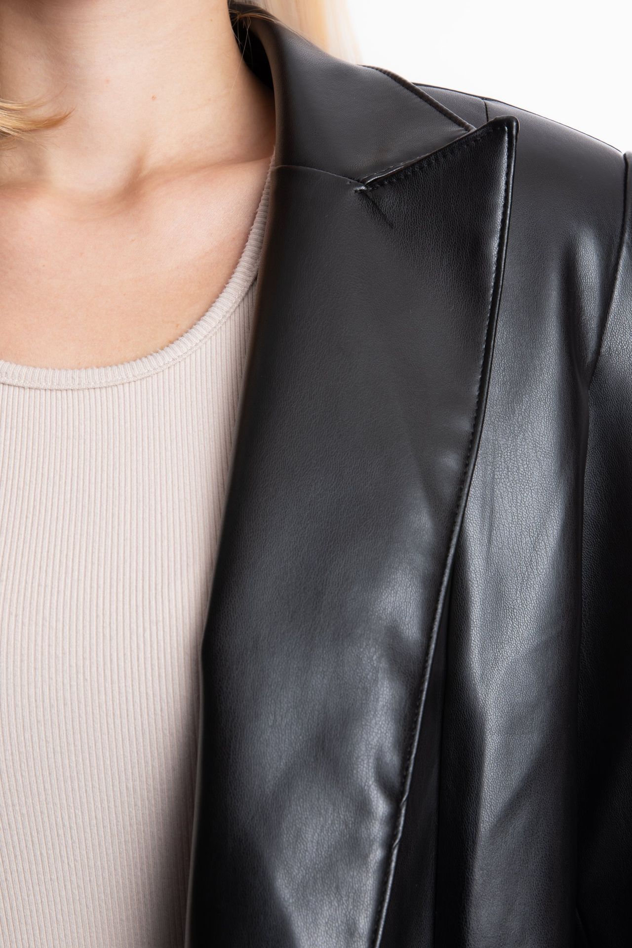 Faux Leather Collar Blazer