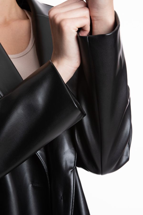 Faux Leather Collar Blazer 6