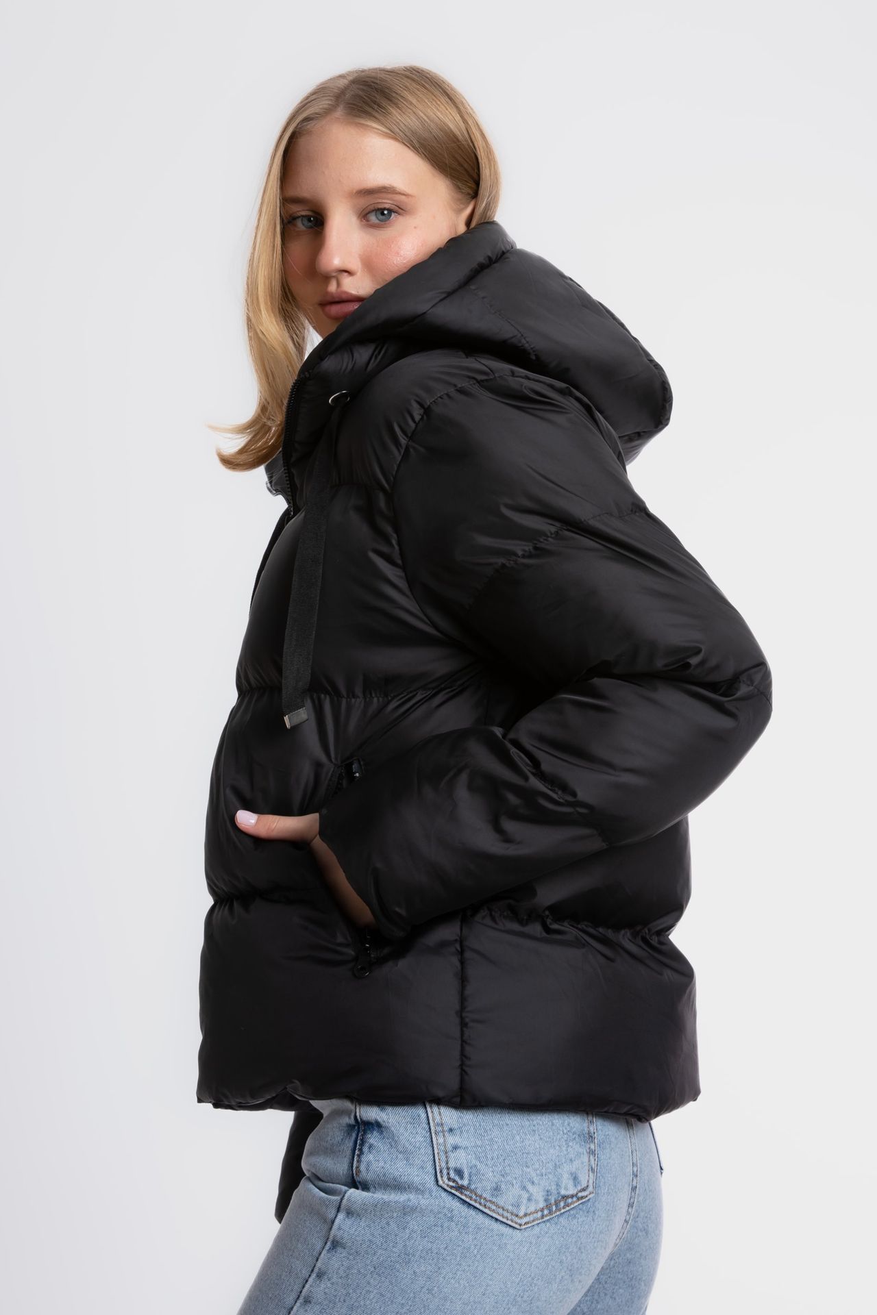 Stand Collar Zipper Hooded Coat & Jacket