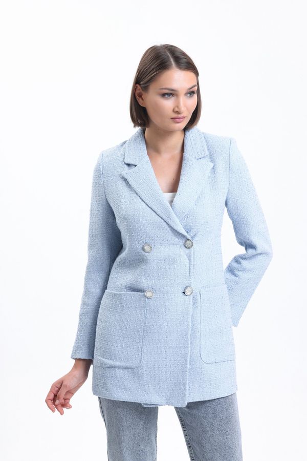 Tweed Collar Buttoned Blazer 2