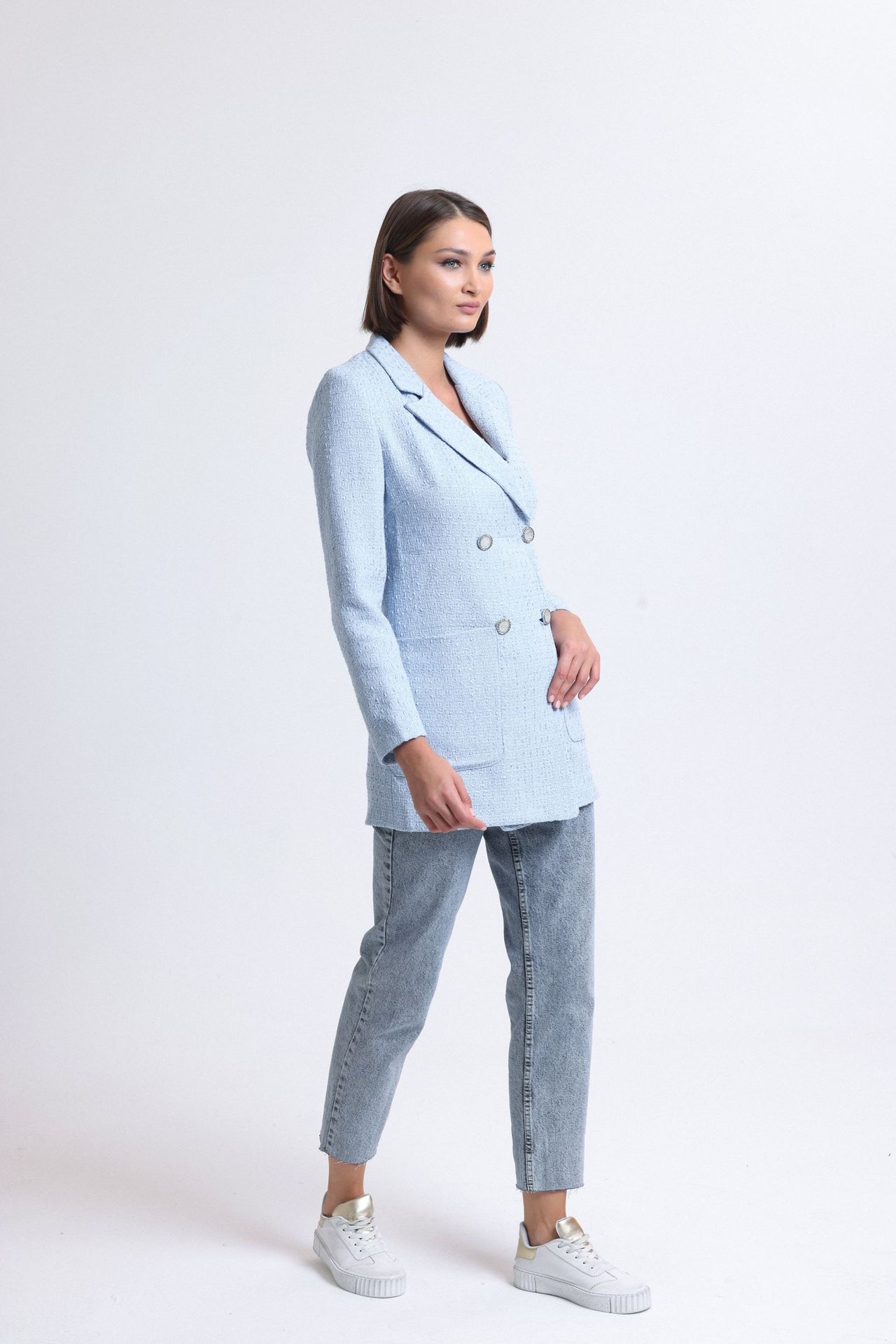 Tweed Collar Buttoned Blazer