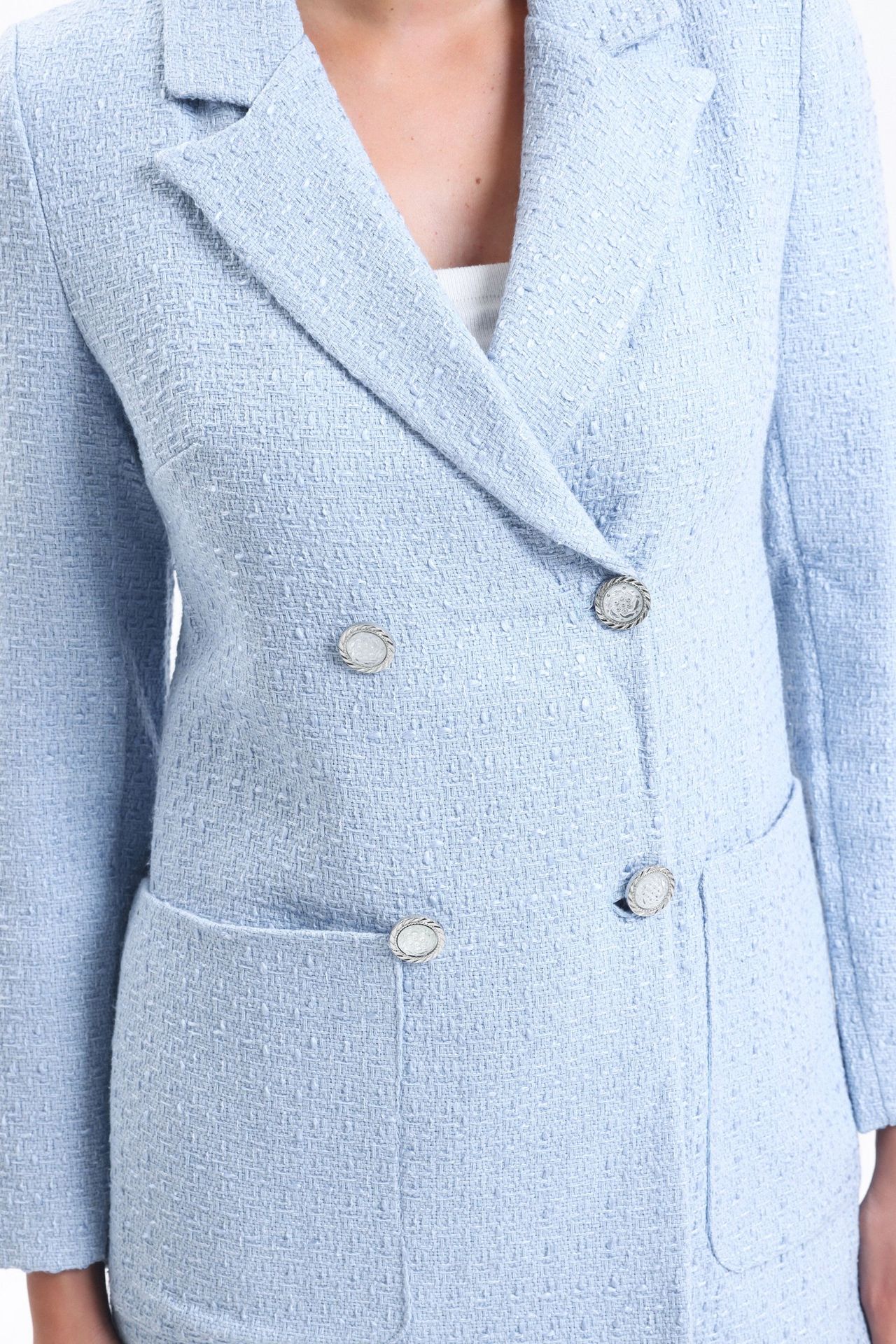 Tweed Collar Buttoned Blazer