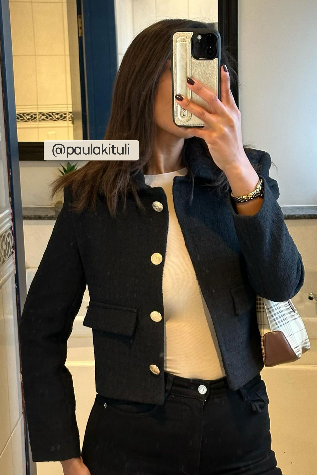 Tweed Collar Buttoned Cropped Jacket