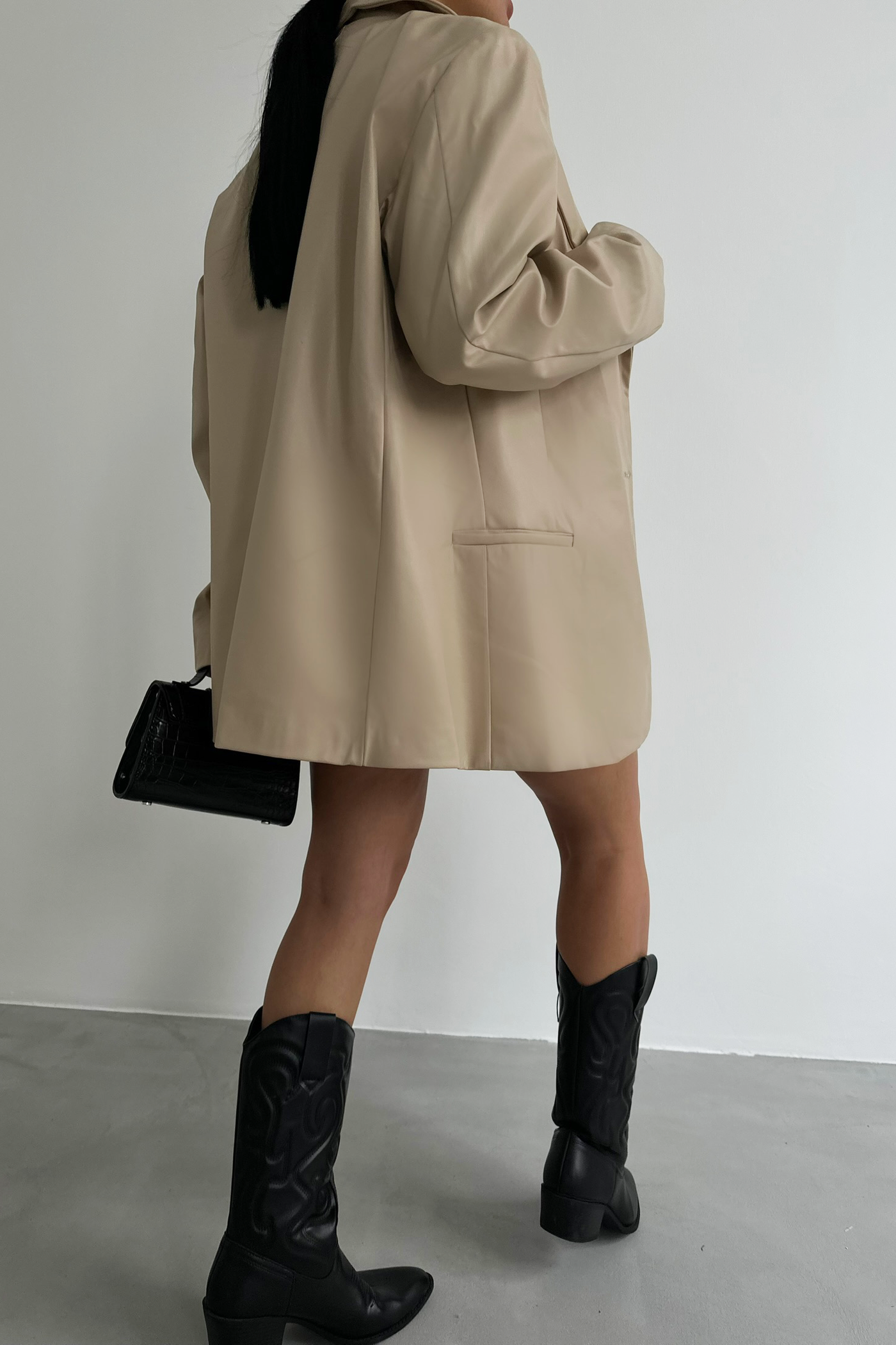 Faux Leather Collar Oversized Blazer