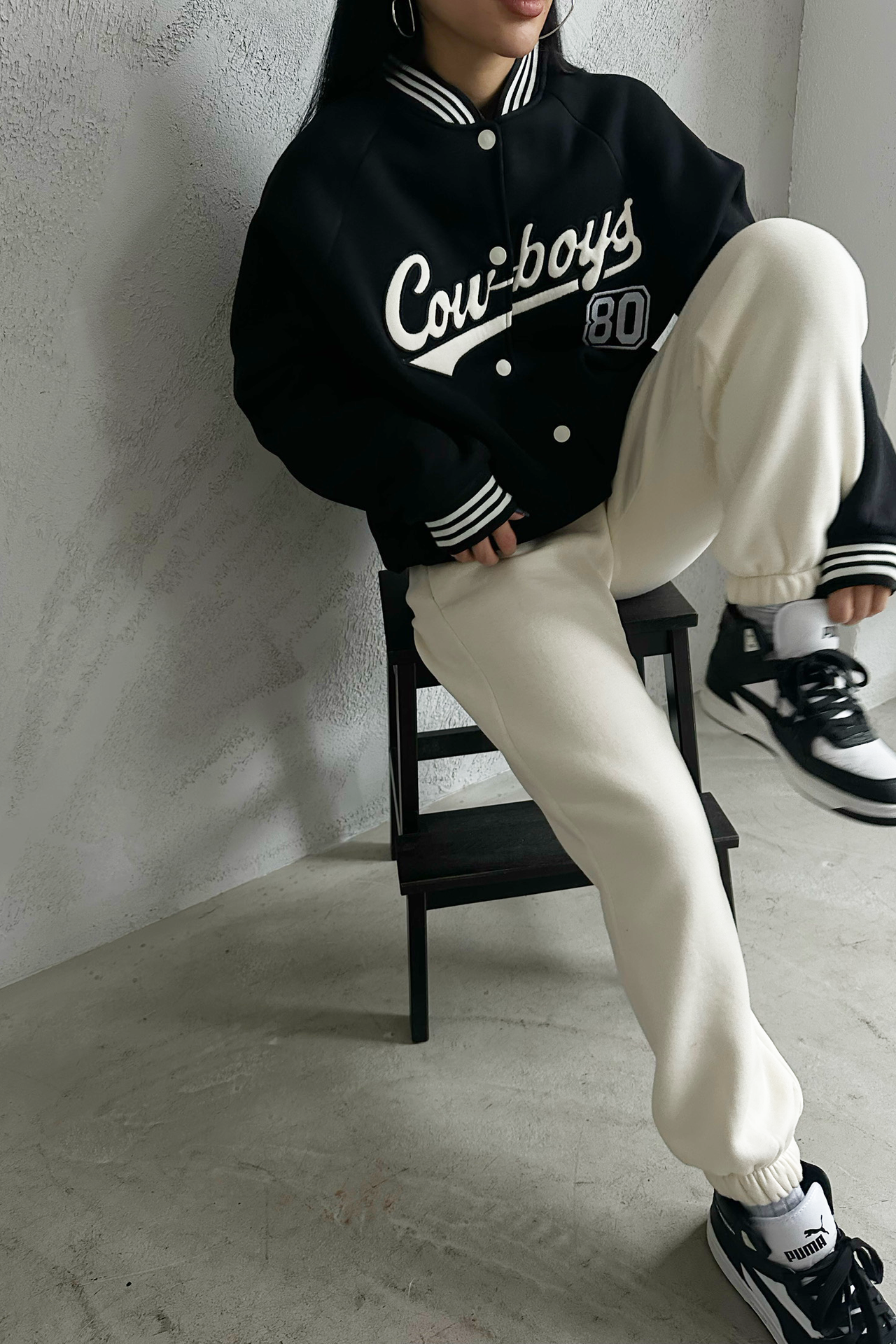 Letter Embroidered Round Neck College Jacket