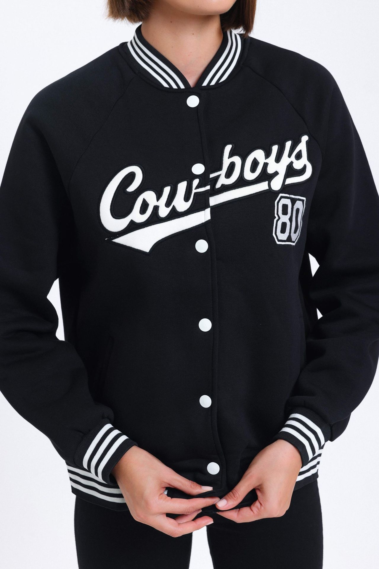 Letter Embroidered Round Neck College Jacket