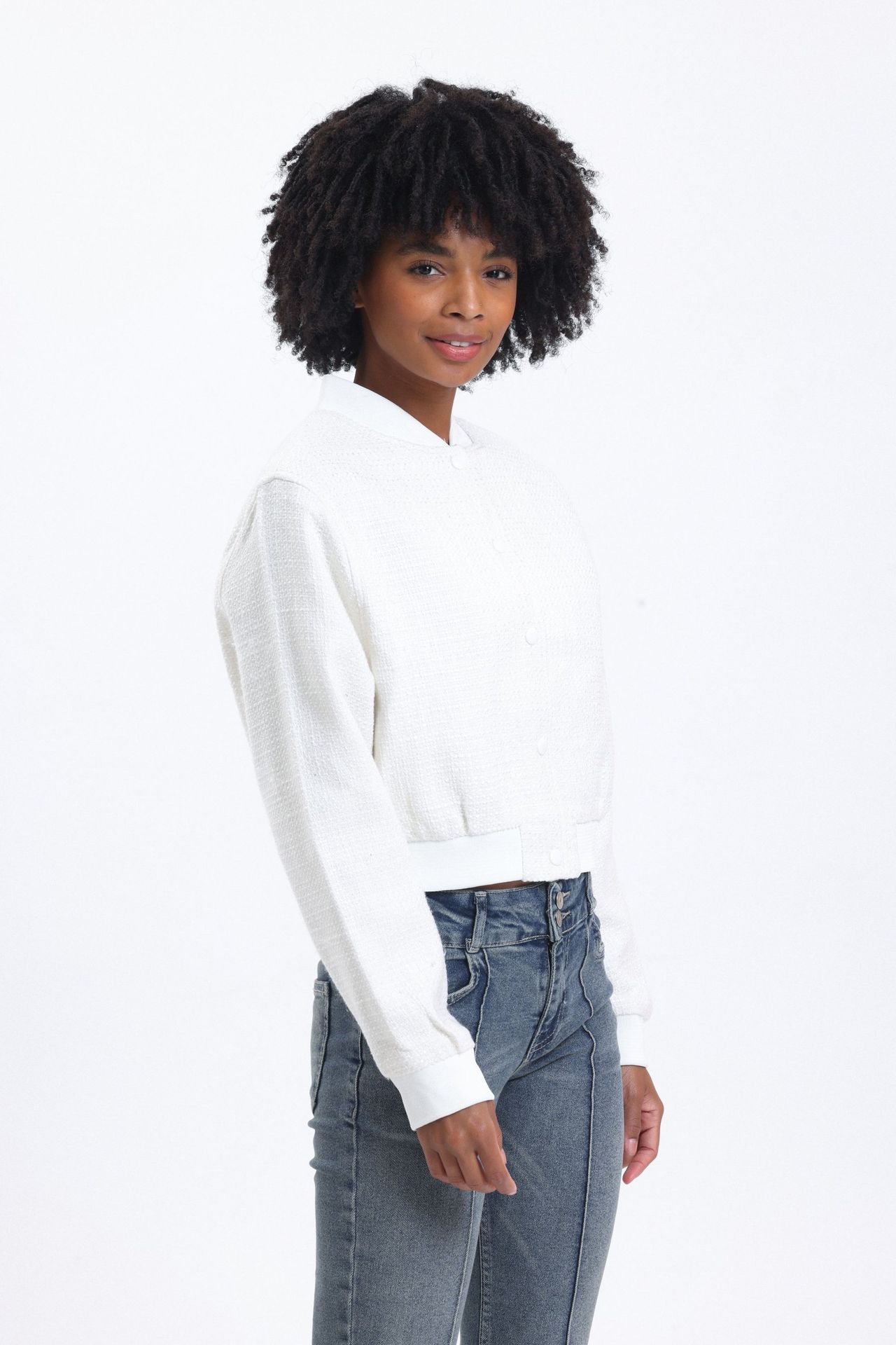Round Neck Buttoned Bomber Jacket