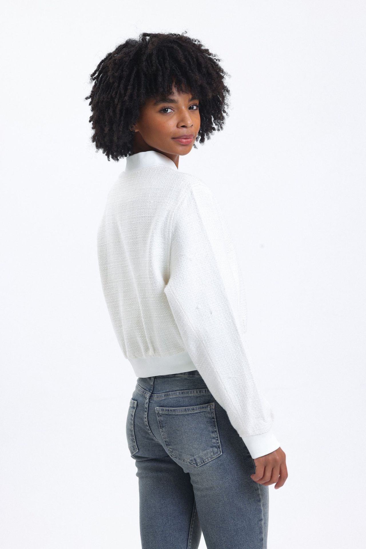Round Neck Buttoned Bomber Jacket