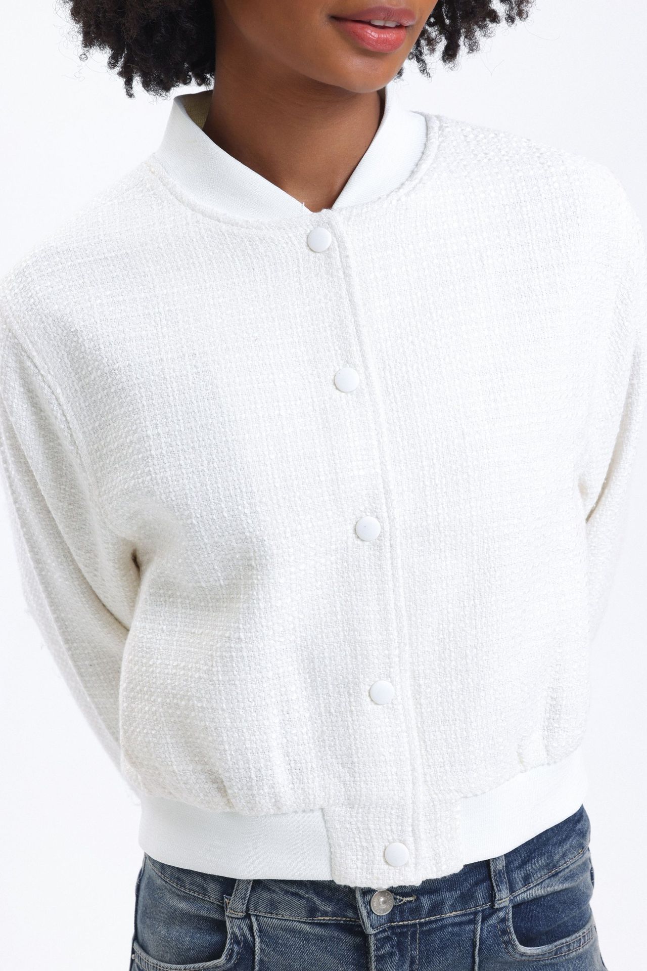 Round Neck Buttoned Bomber Jacket