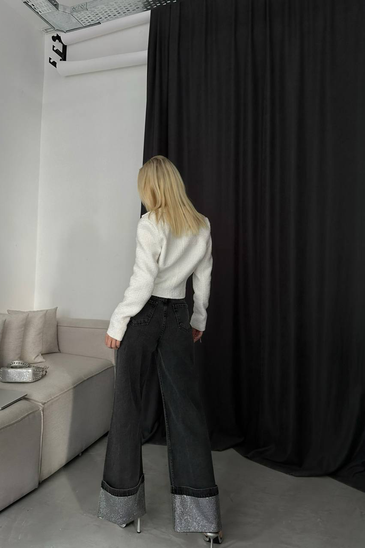 Tweed Collar Buttoned Cropped Blazer