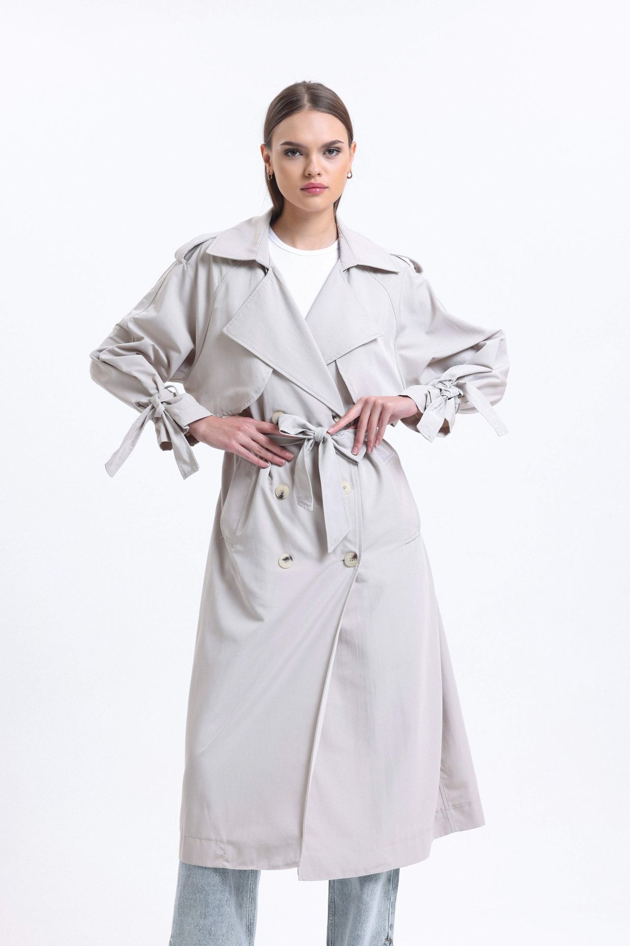 Collar Buttoned Trenchcoat with a Belt