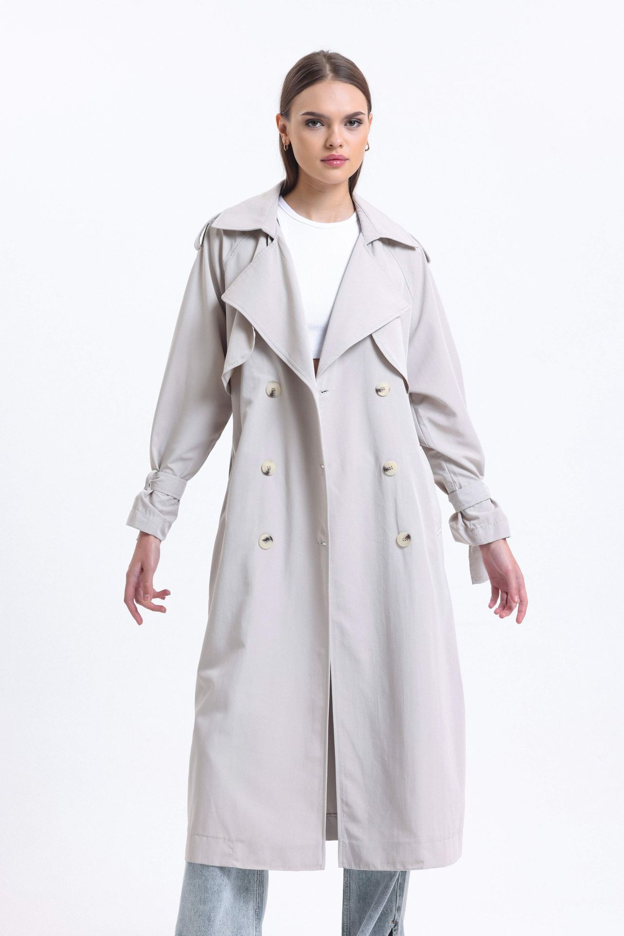 Collar Buttoned Trenchcoat with a Belt