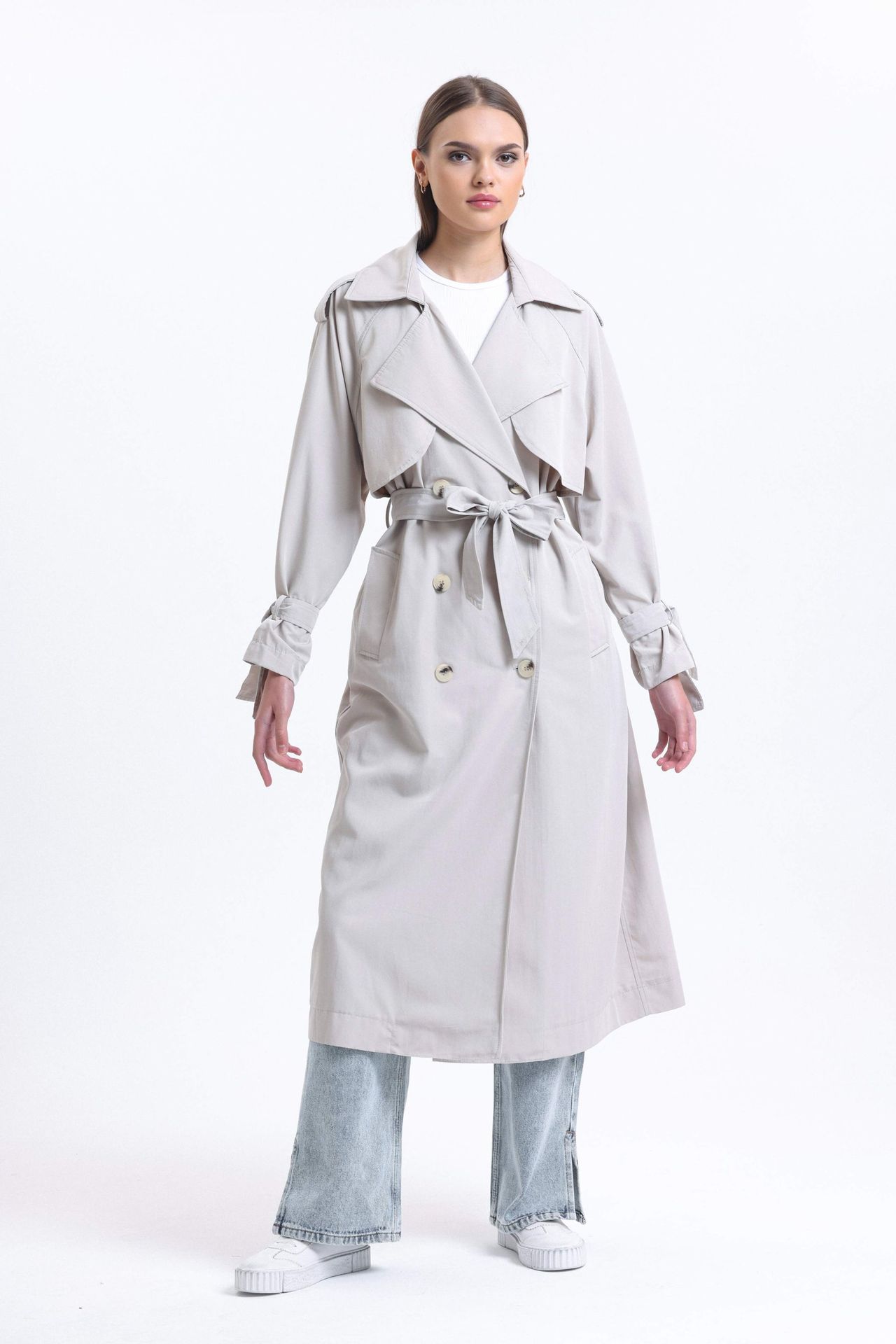 Collar Buttoned Trenchcoat with a Belt