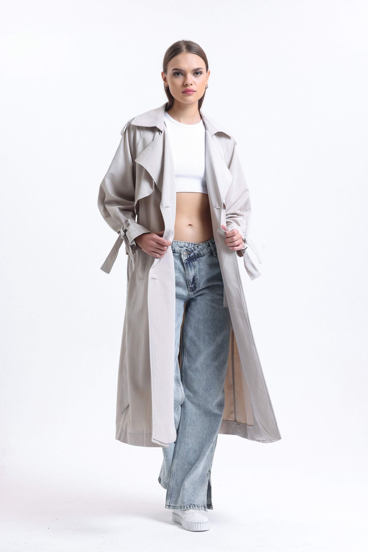 Collar Buttoned Trenchcoat with a Belt
