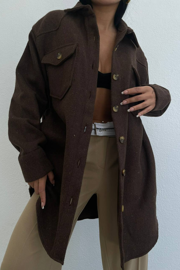 Collar Pocket Buttoned Jacket with a Belt 2