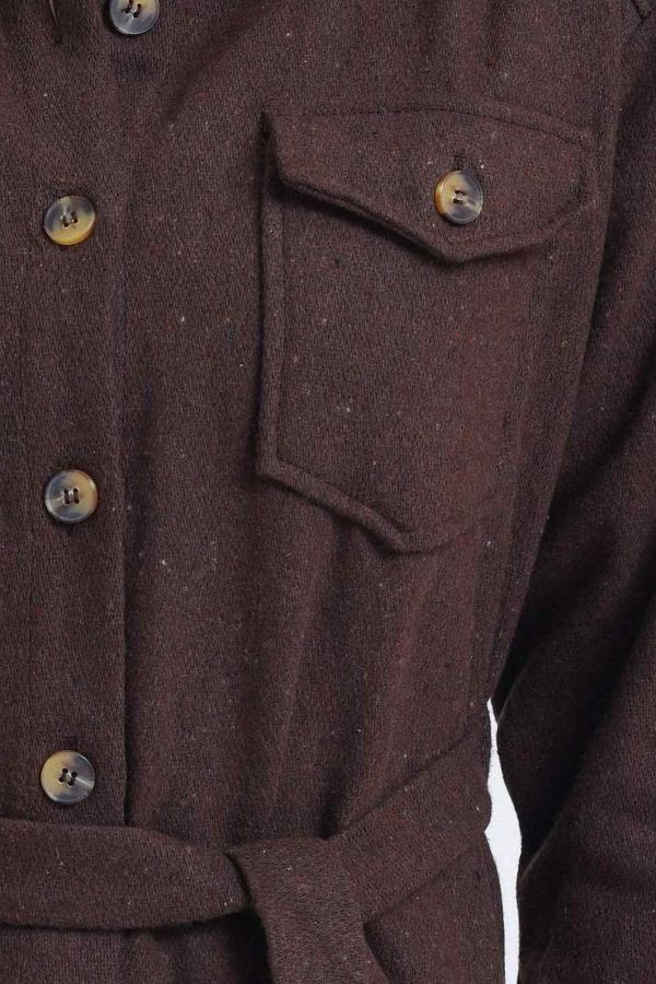 Collar Pocket Buttoned Jacket with a Belt 5