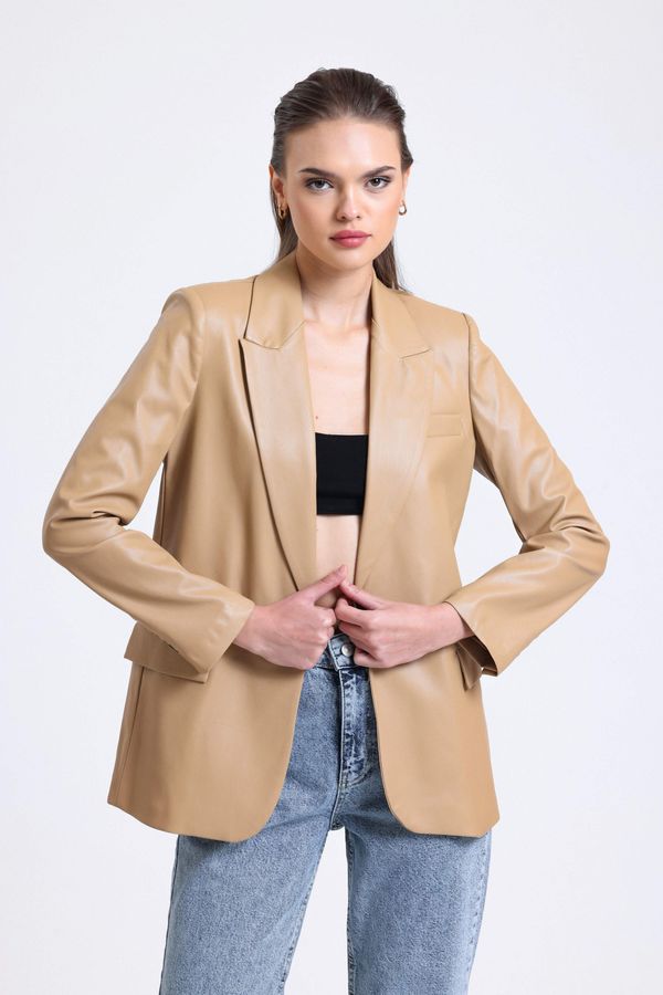 Faux Leather Collar Blazer 1