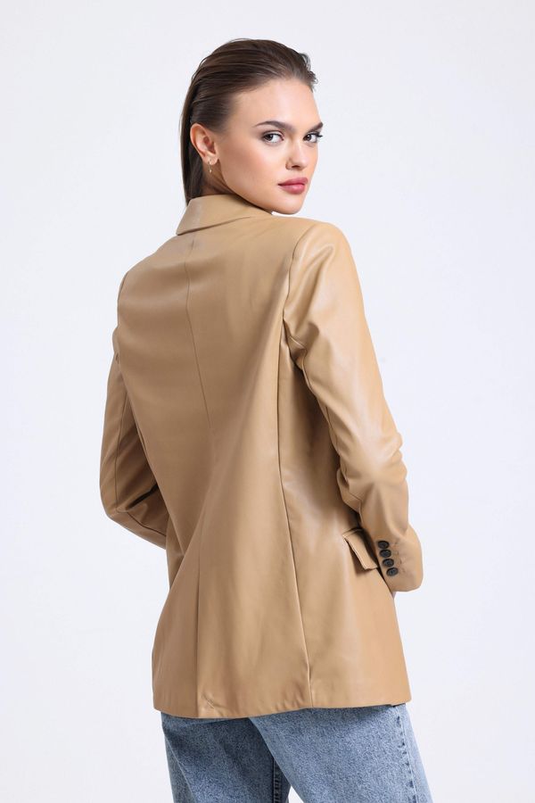 Faux Leather Collar Blazer 3