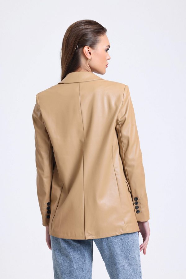 Faux Leather Collar Blazer 4