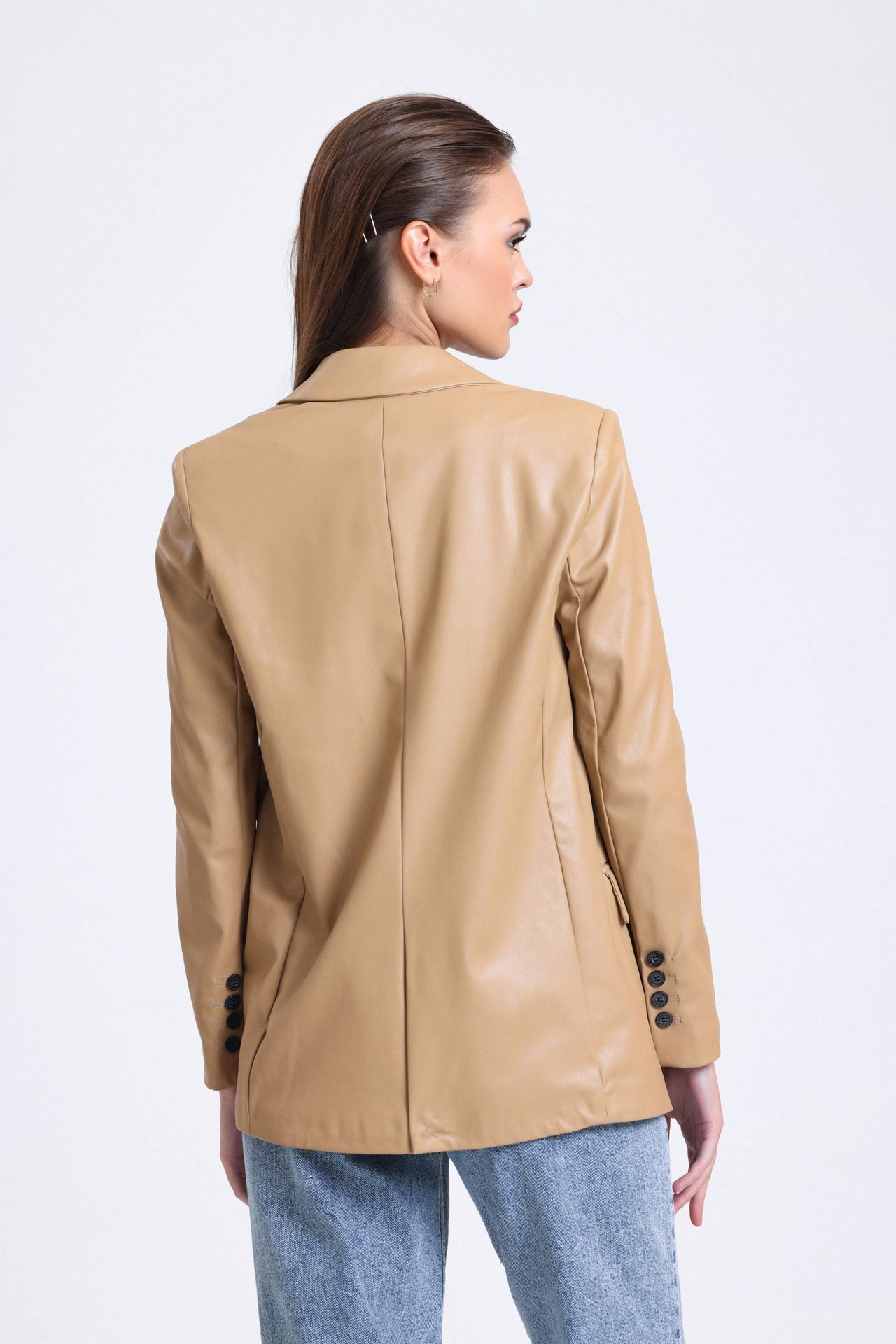Faux Leather Collar Blazer