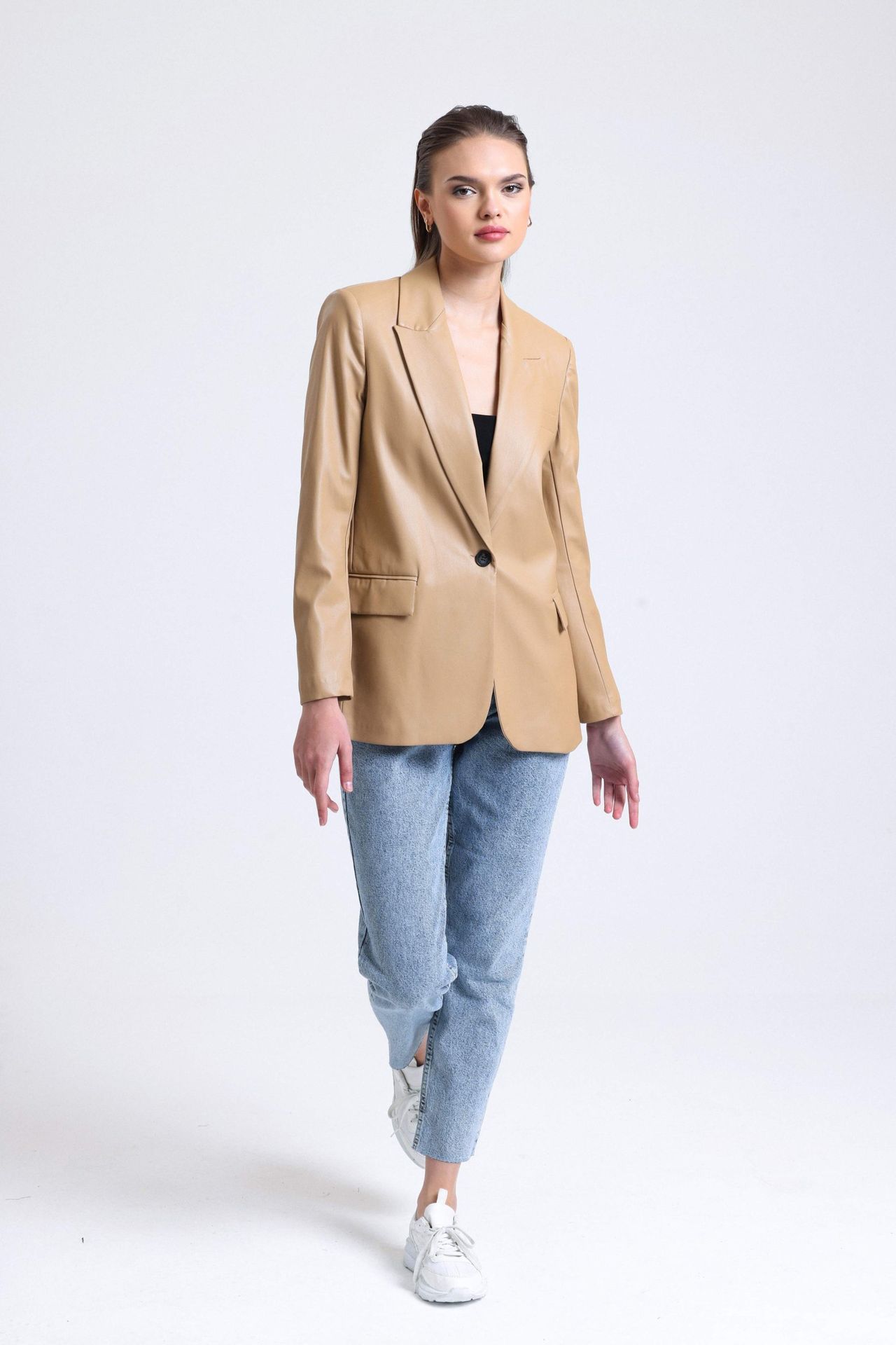 Faux Leather Collar Blazer